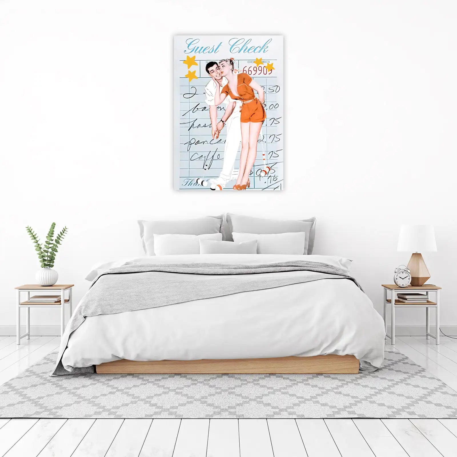 Retro Couple Kiss Guest Check Wall Art