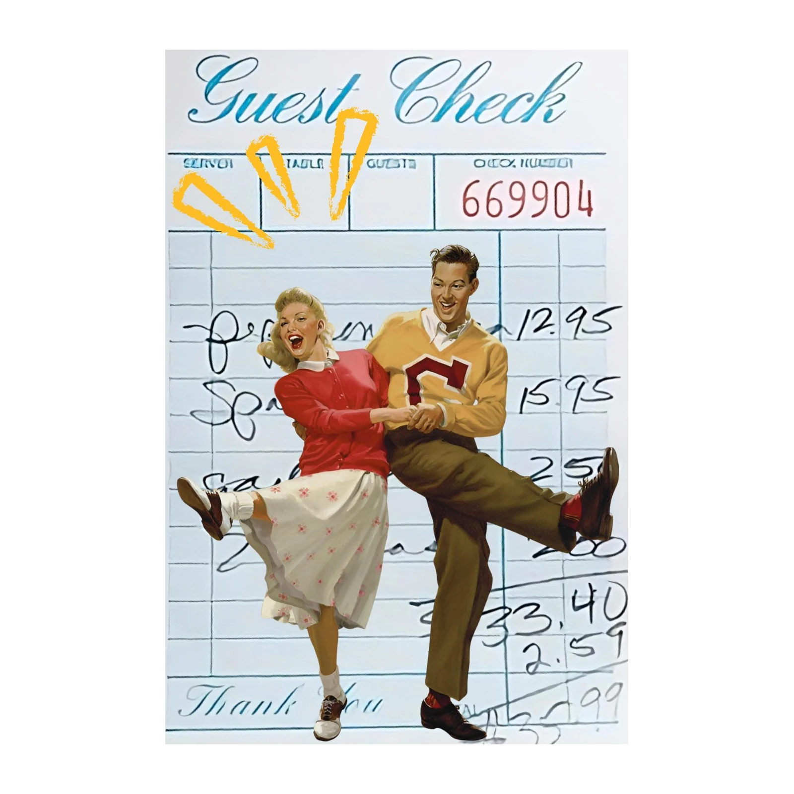 Joyful Retro Couple Diner Guest Check Wall Art