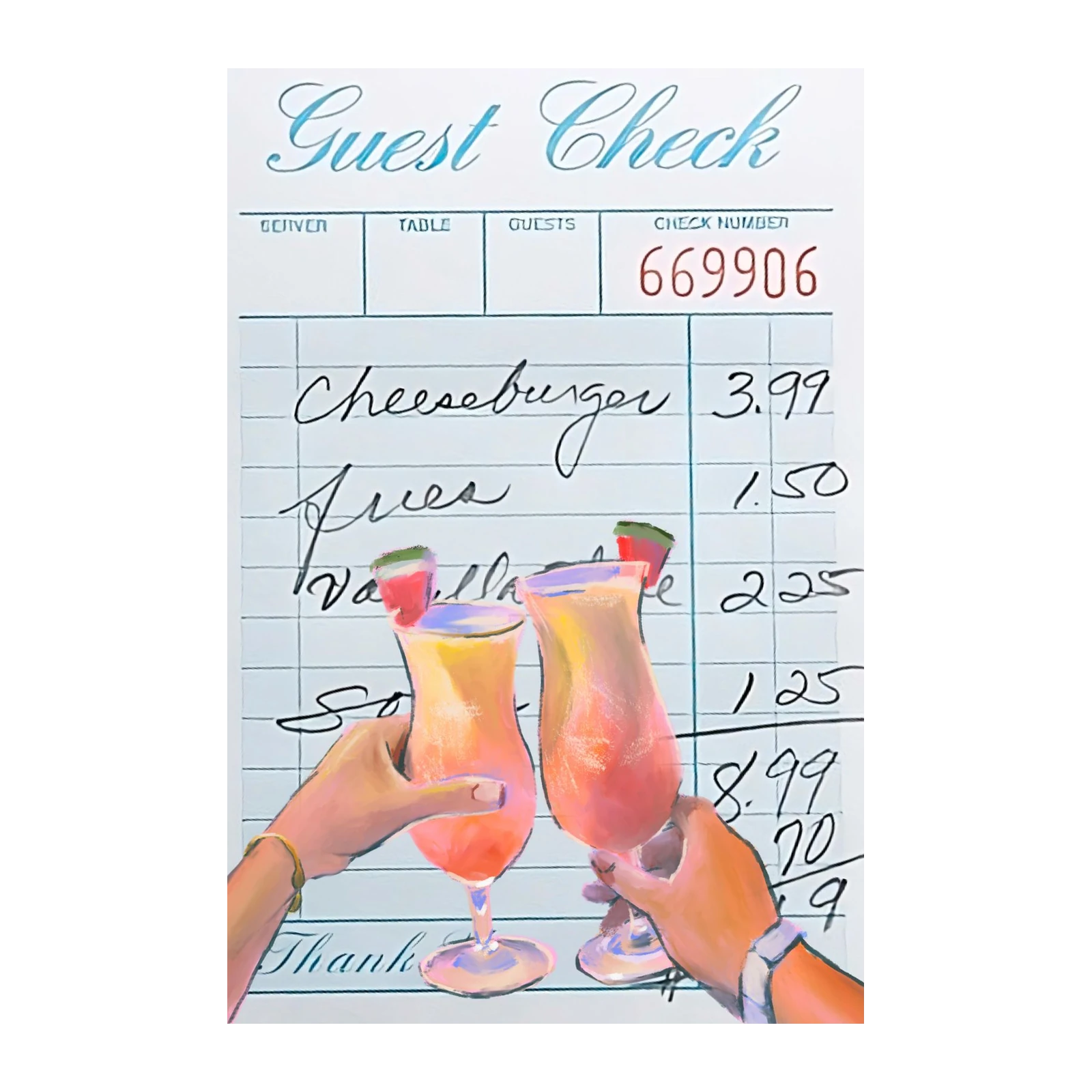 Retro Diner Guest Check Cocktail Wall Art