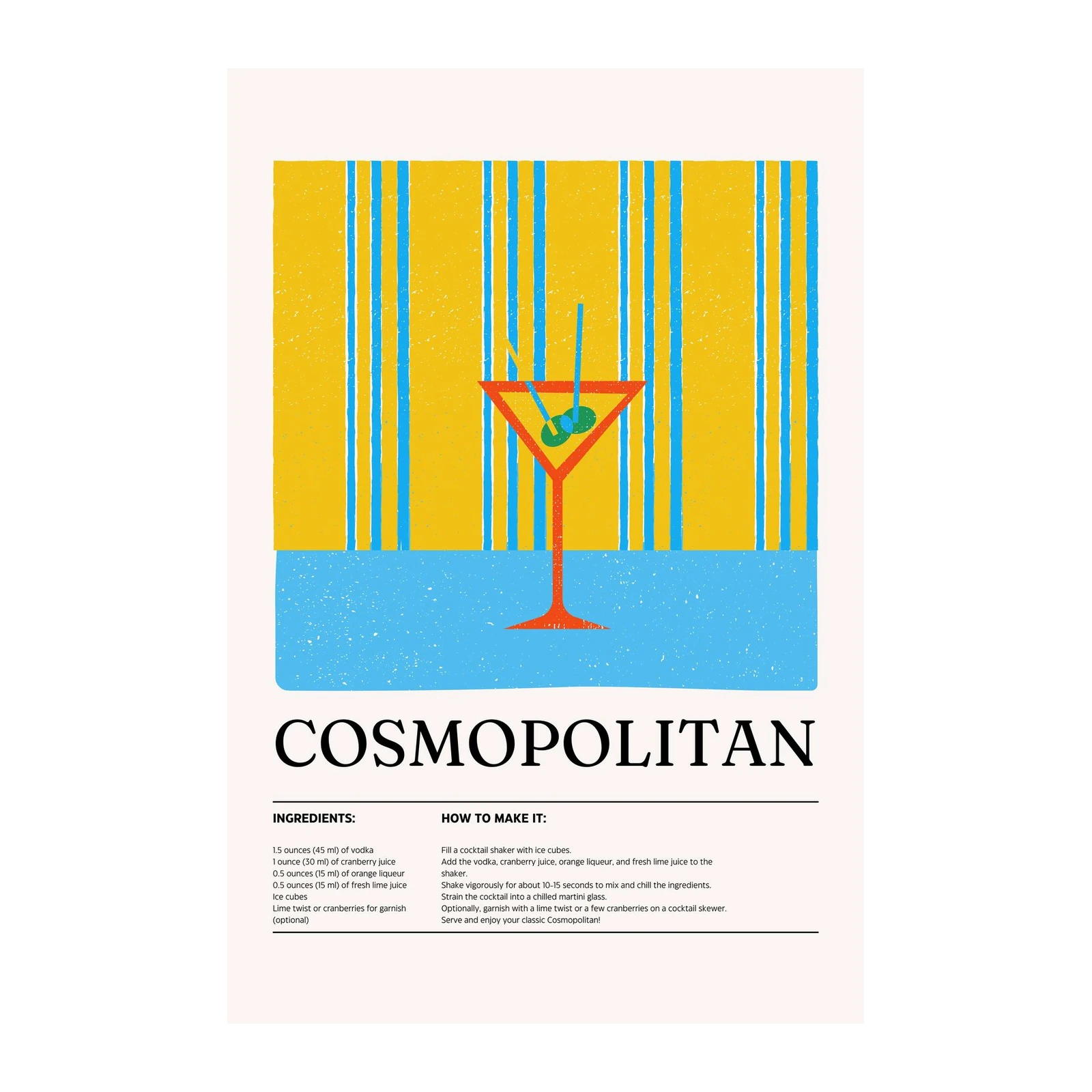 Retro Cosmopolitan Cocktail Recipe Wall Art