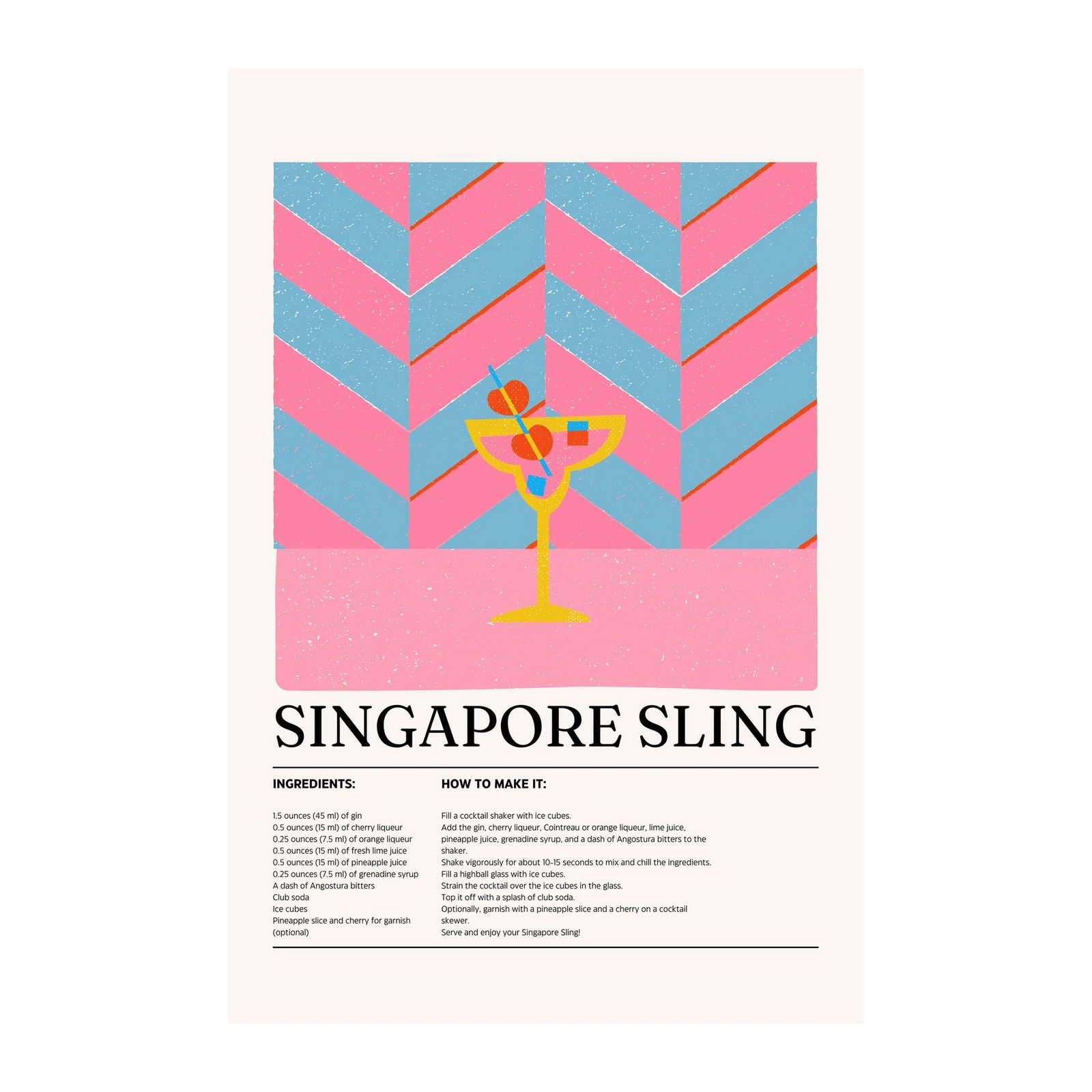 Retro Singapore Sling Recipe Wall Art