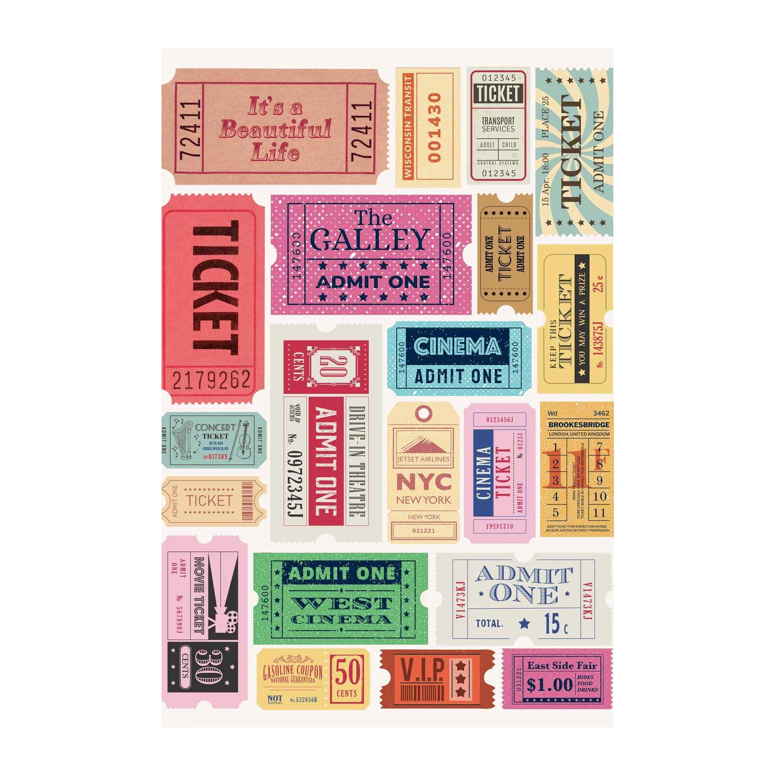 Vintage Admit One Ticket Collage Wall Art