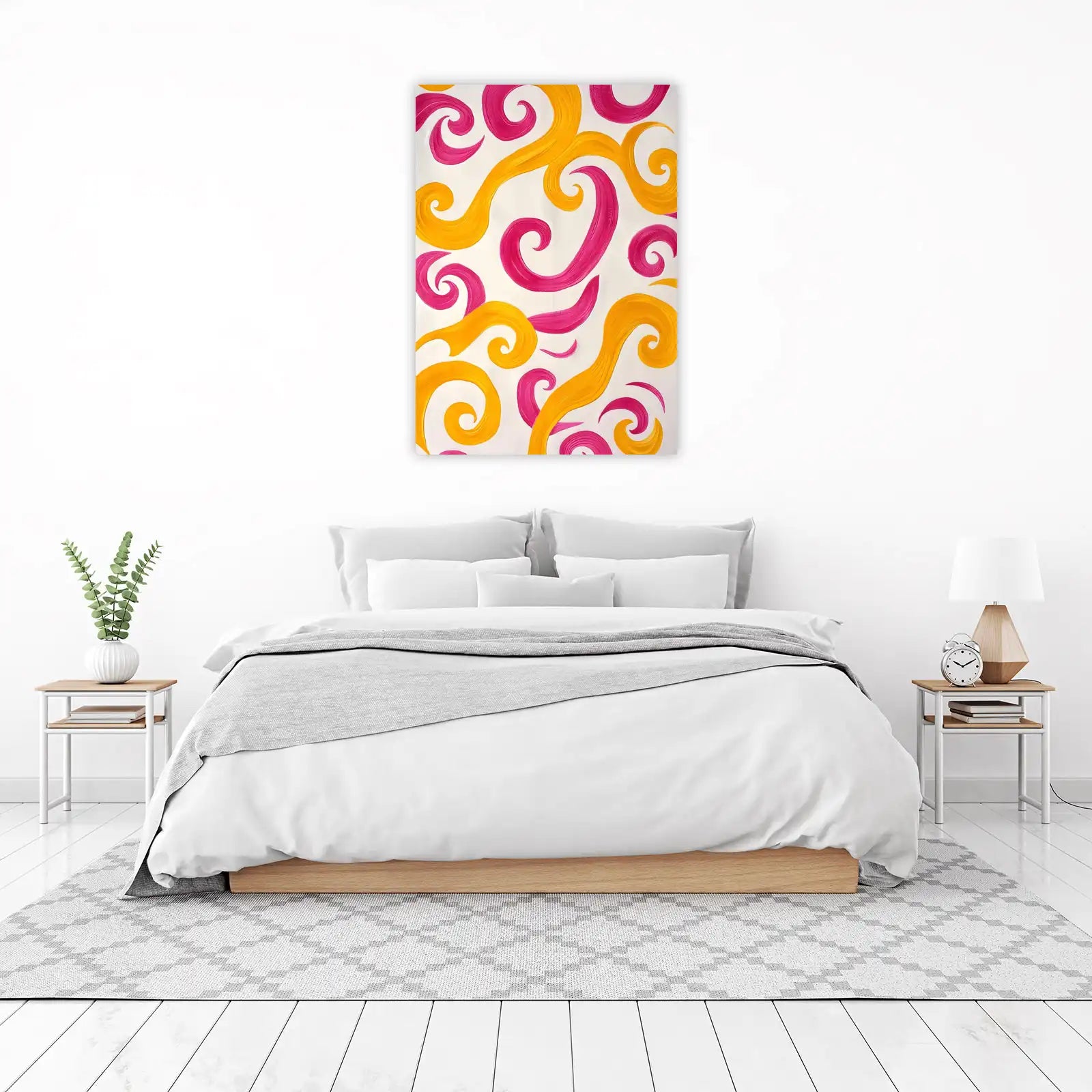 Vibrant Swirls Abstract Pink & Yellow Wall Art
