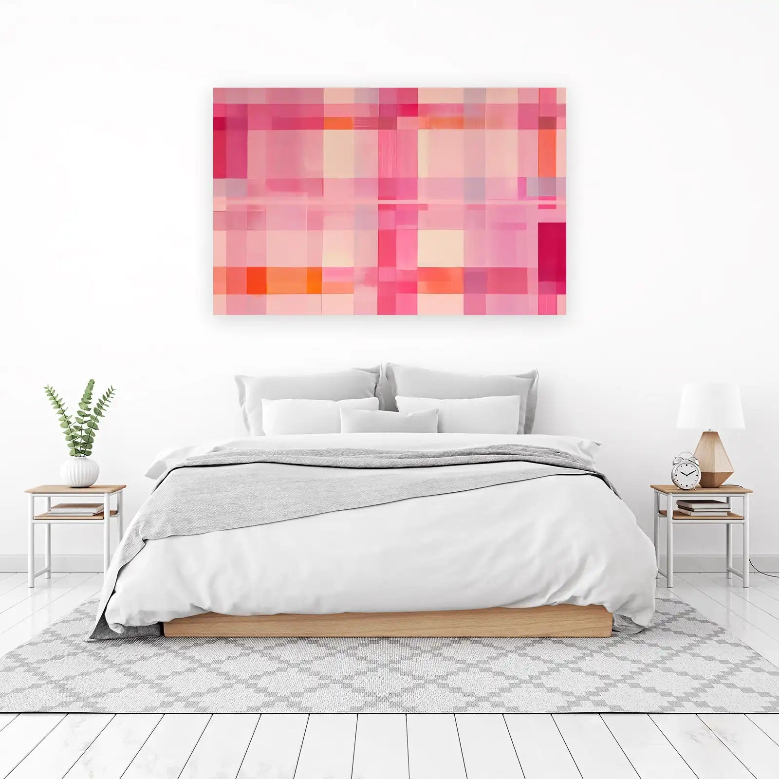 Abstract Pink Geometric Grid Wall Art