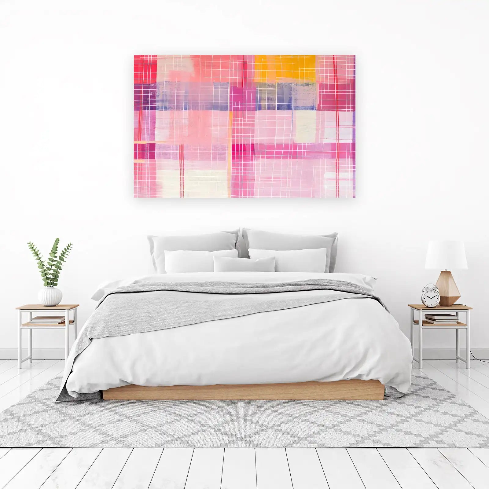 Vibrant Pink Grid Abstract Wall Art