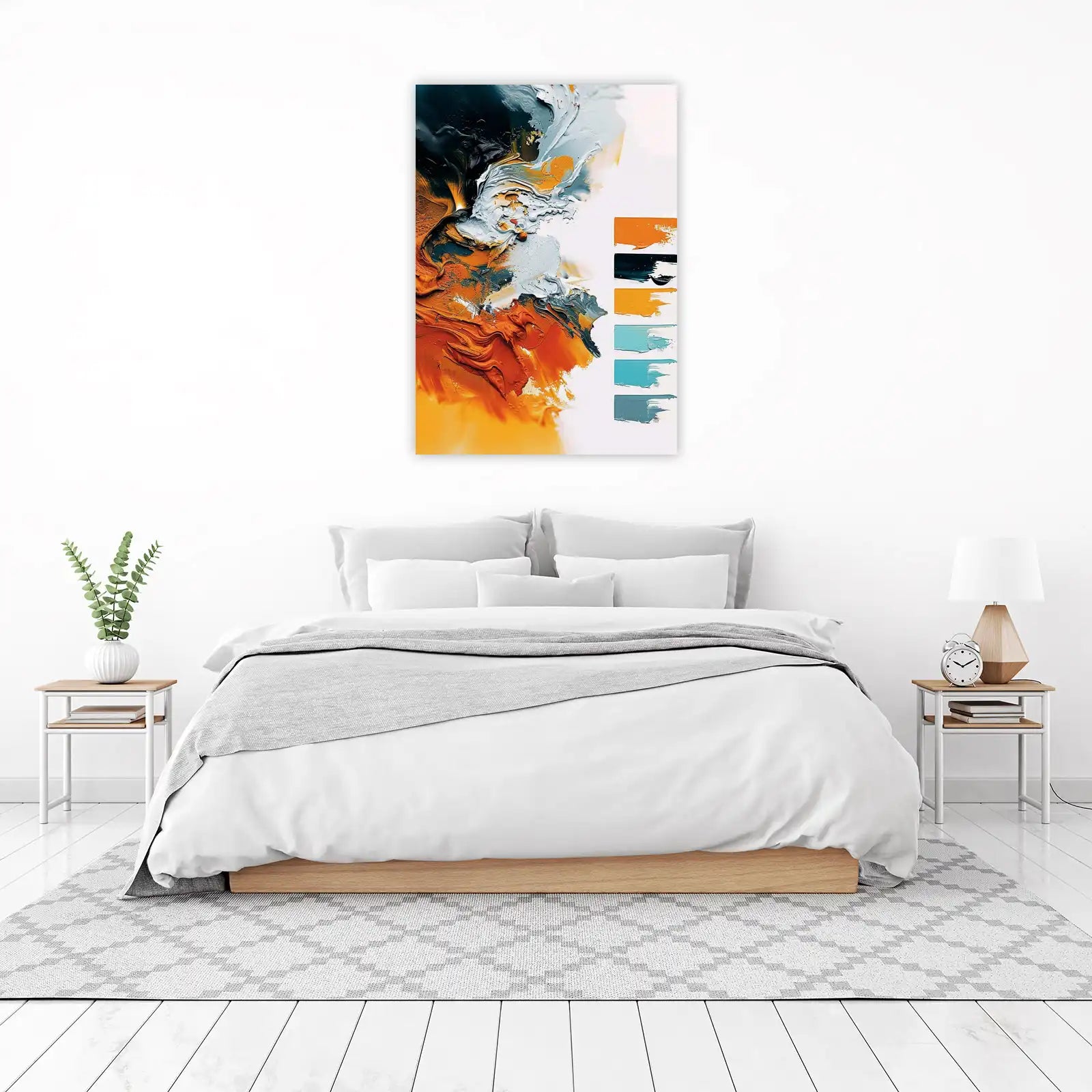 Abstract Swirls Orange Teal Contemporary Wall Art