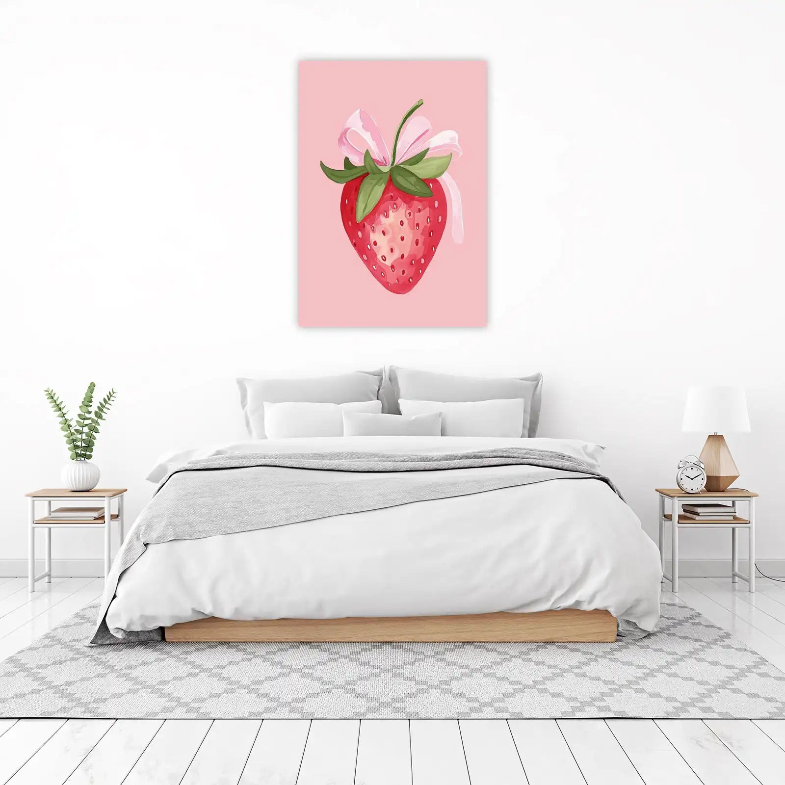 Sweet Strawberry Bow Watercolor Wall Art