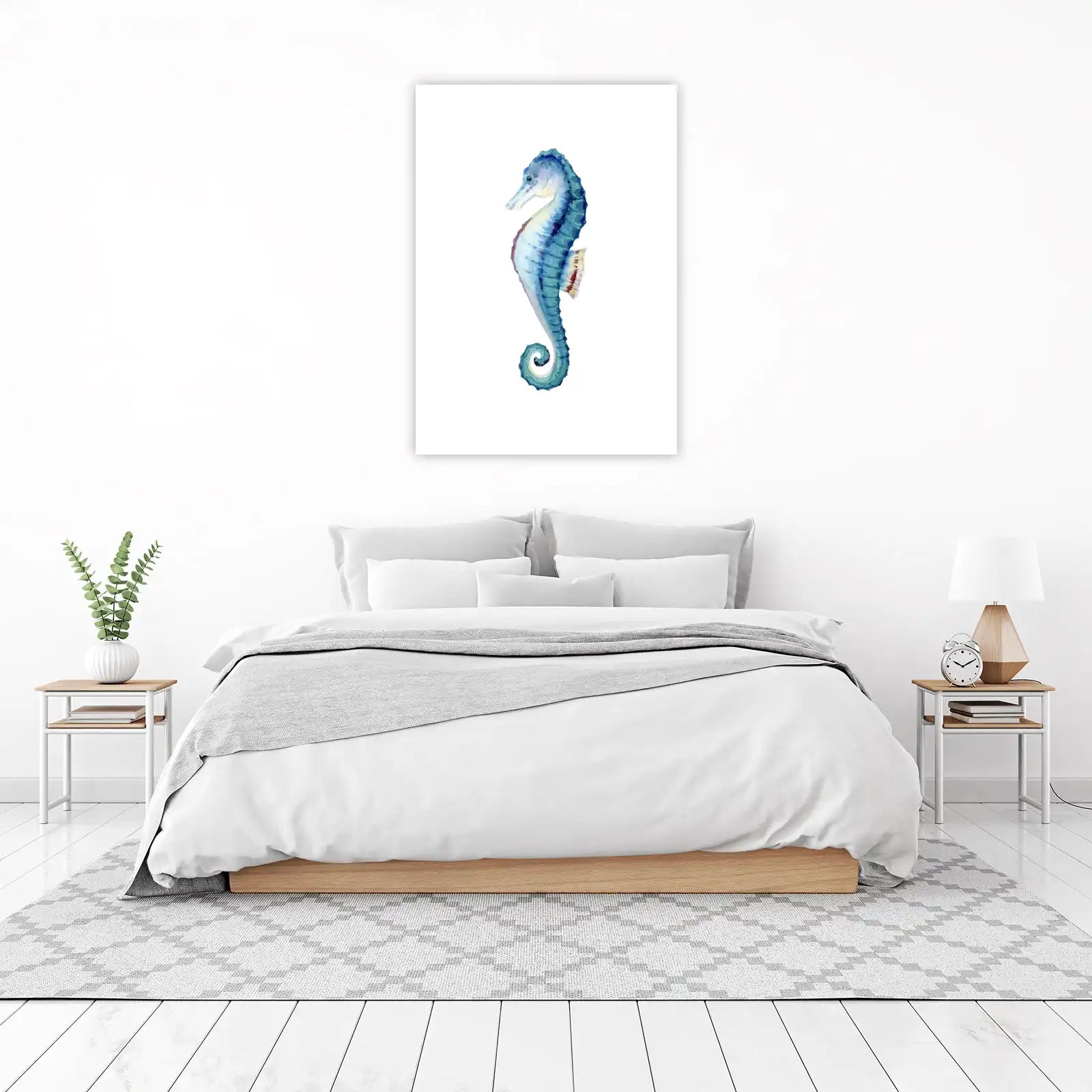 Blue Seahorse Watercolor Art Wall Art