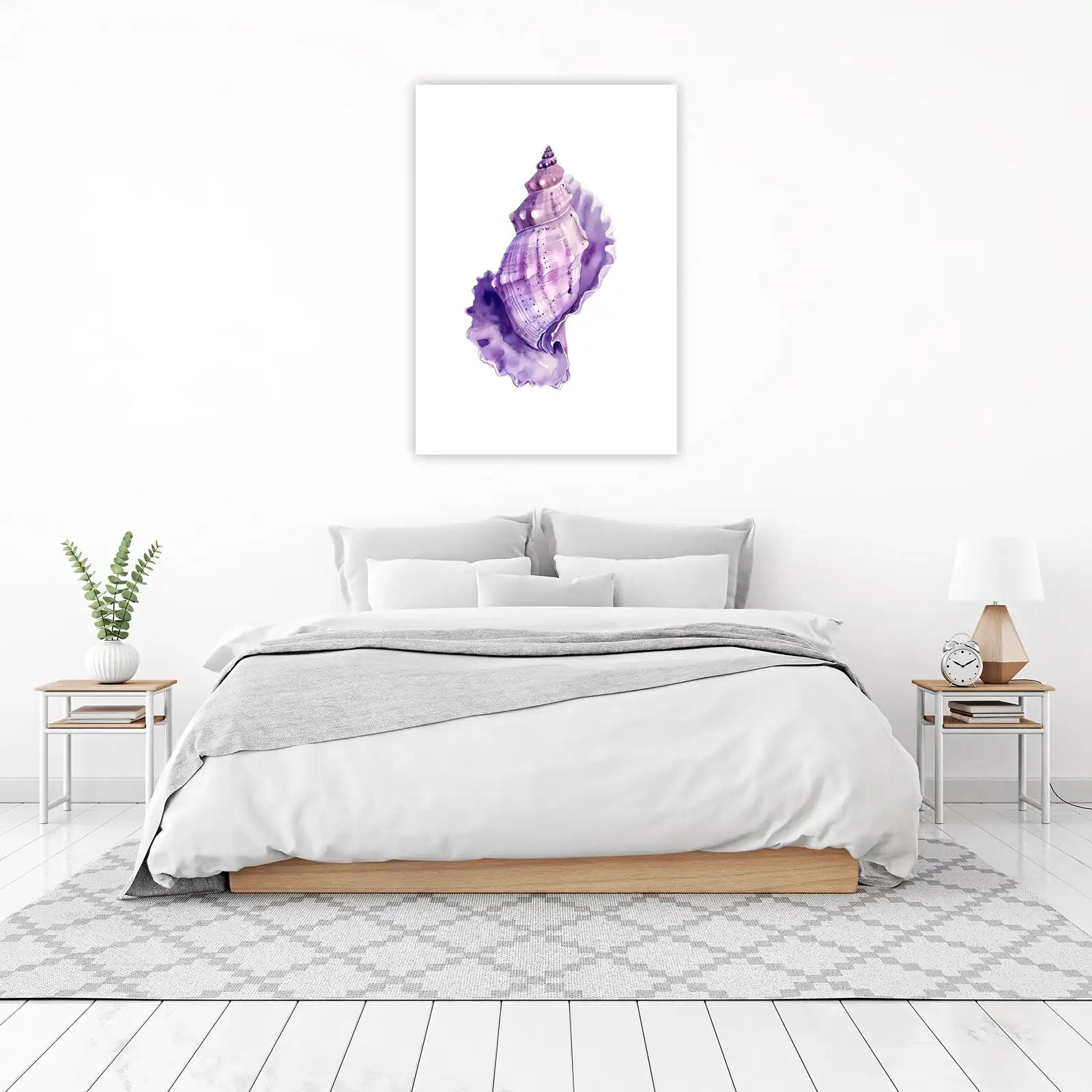 Elegant Purple Seashell Watercolor Wall Art