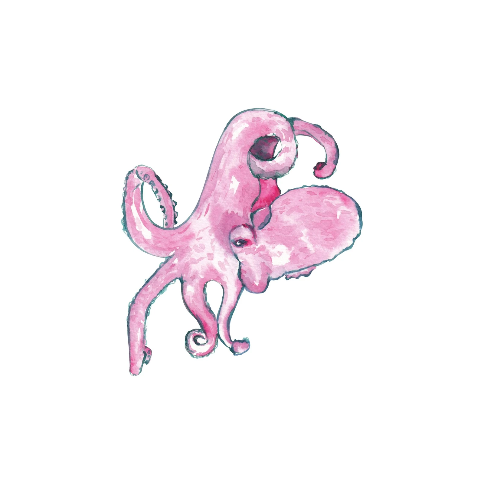 Whimsical Pink Octopus Watercolor Wall Art