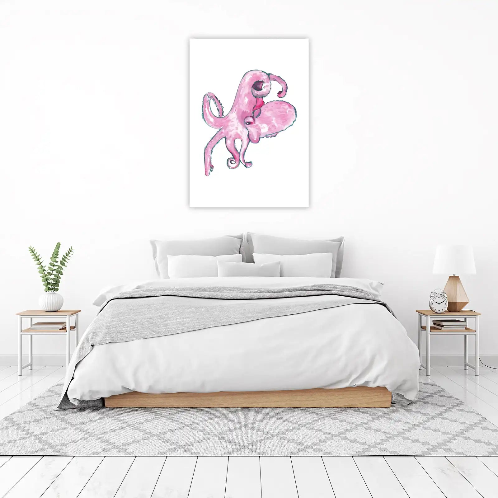 Whimsical Pink Octopus Watercolor Wall Art