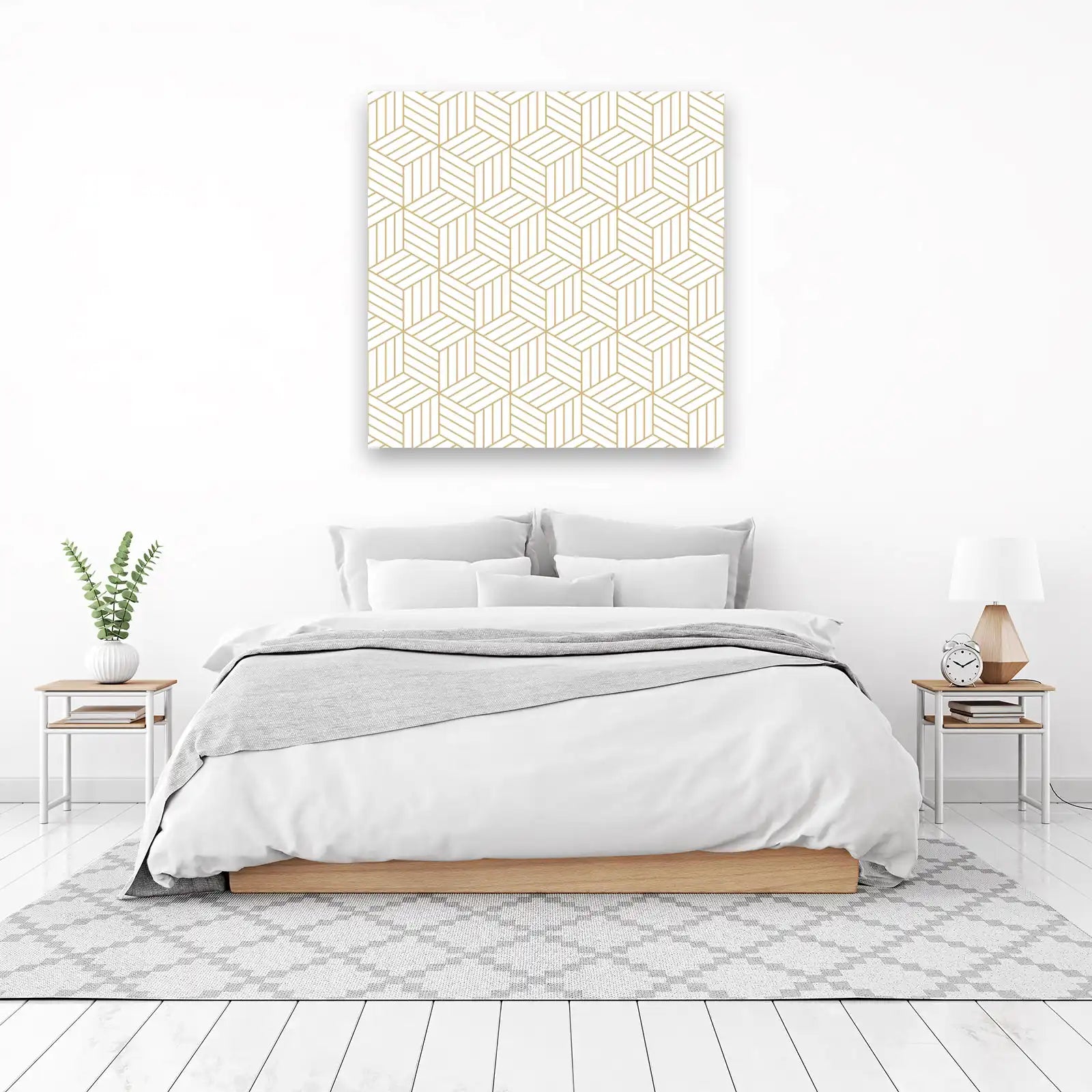 Geometric Gold Cube Pattern Wall Art