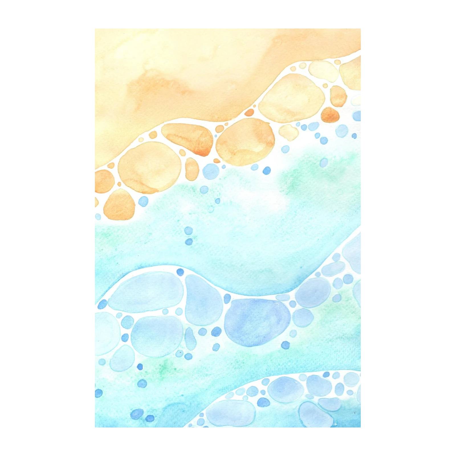 Ocean Pebbles & Waves Watercolor Wall Art