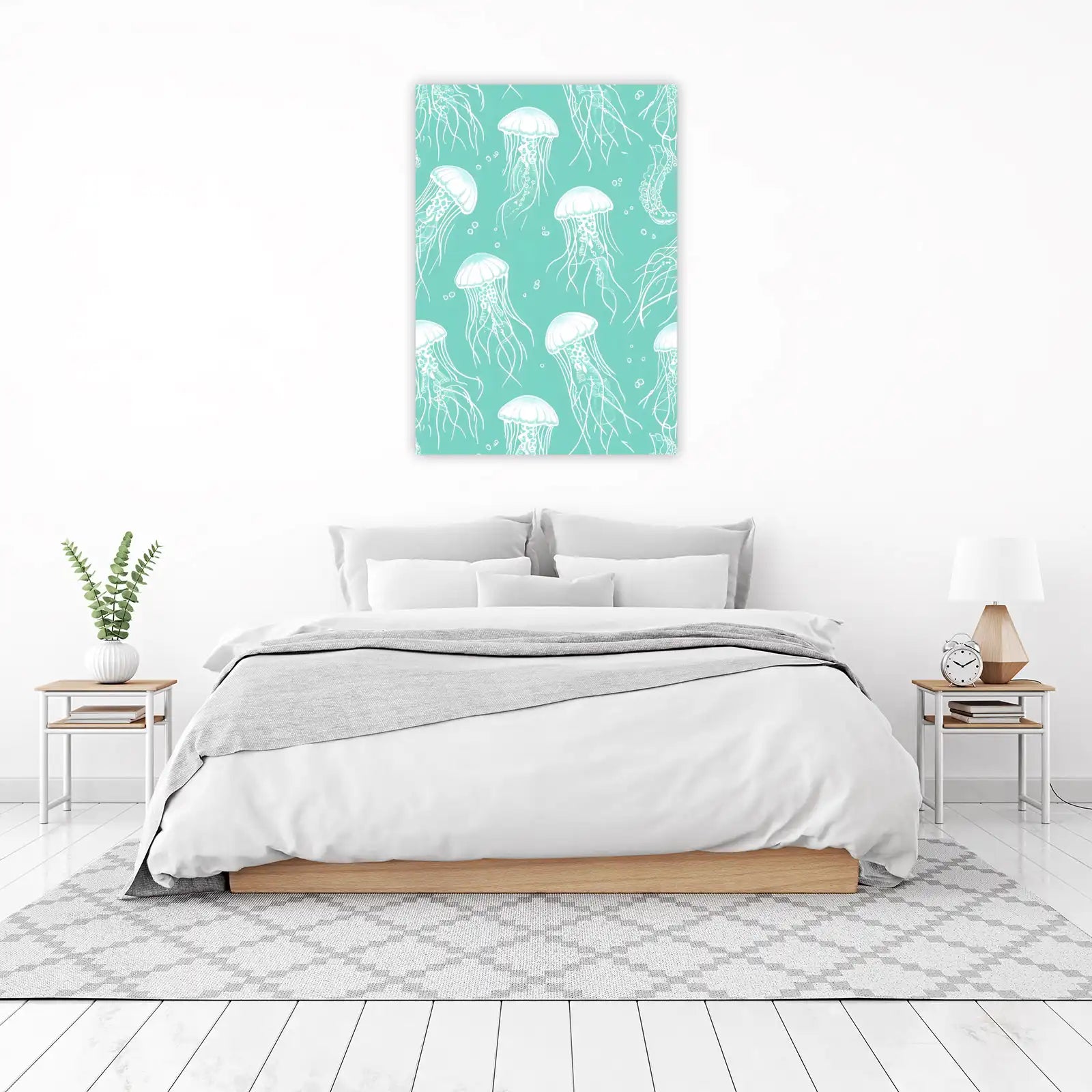 Serene Jellyfish Teal Watercolor Wall Art