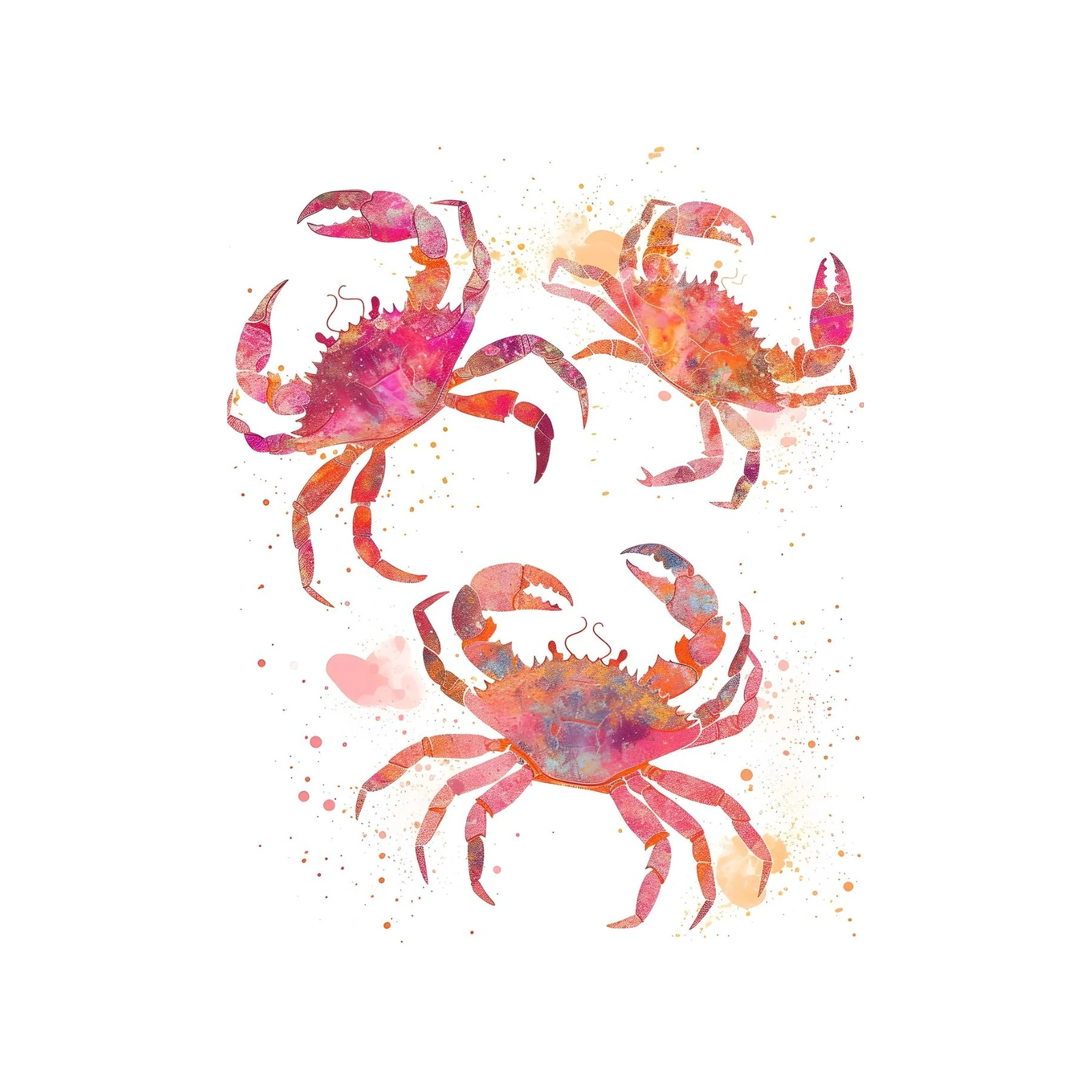 Vibrant Watercolor Crab Trio Wall Art