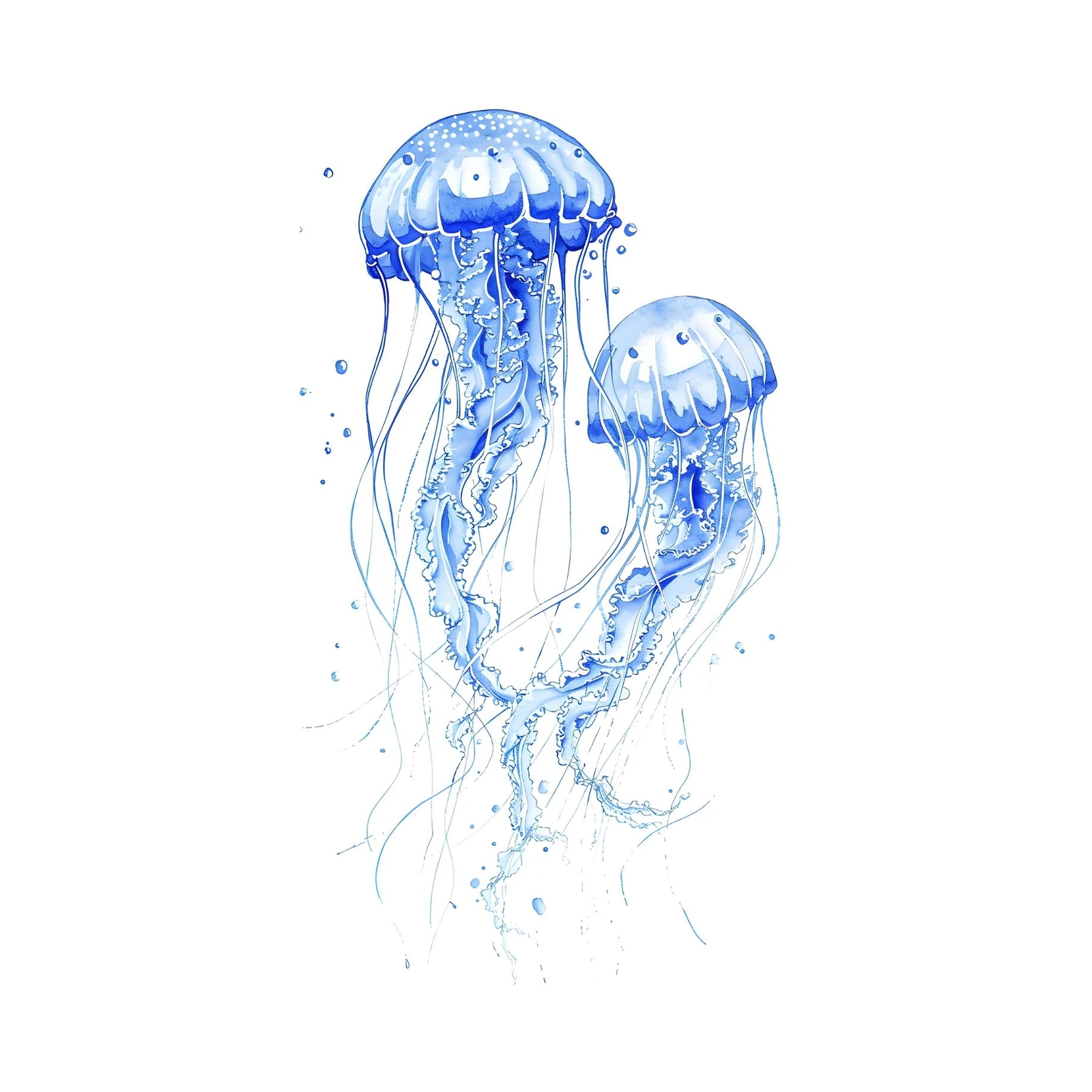 Serene Blue Jellyfish Duo Watercolor Wall Art