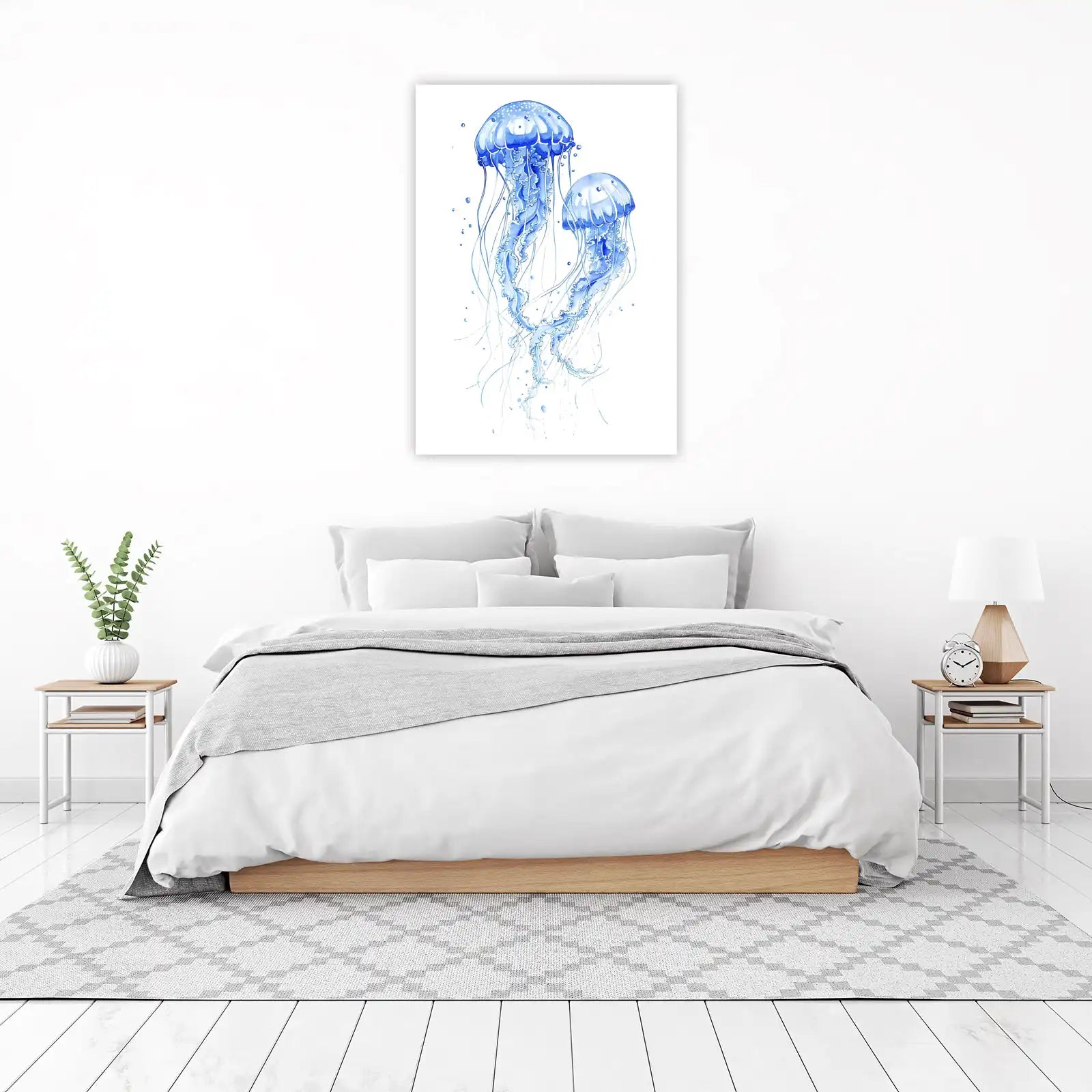 Serene Blue Jellyfish Duo Watercolor Wall Art