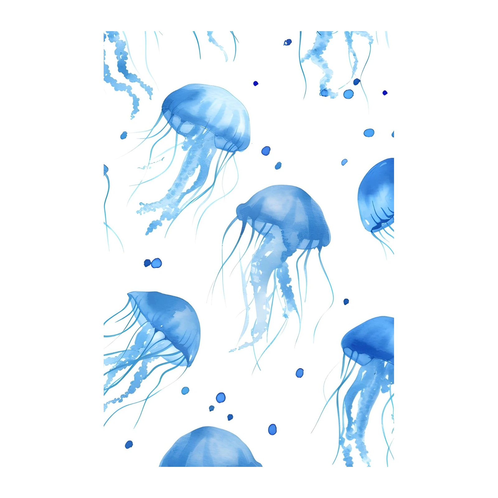 Serene Blue Jellyfish Watercolor Wall Art