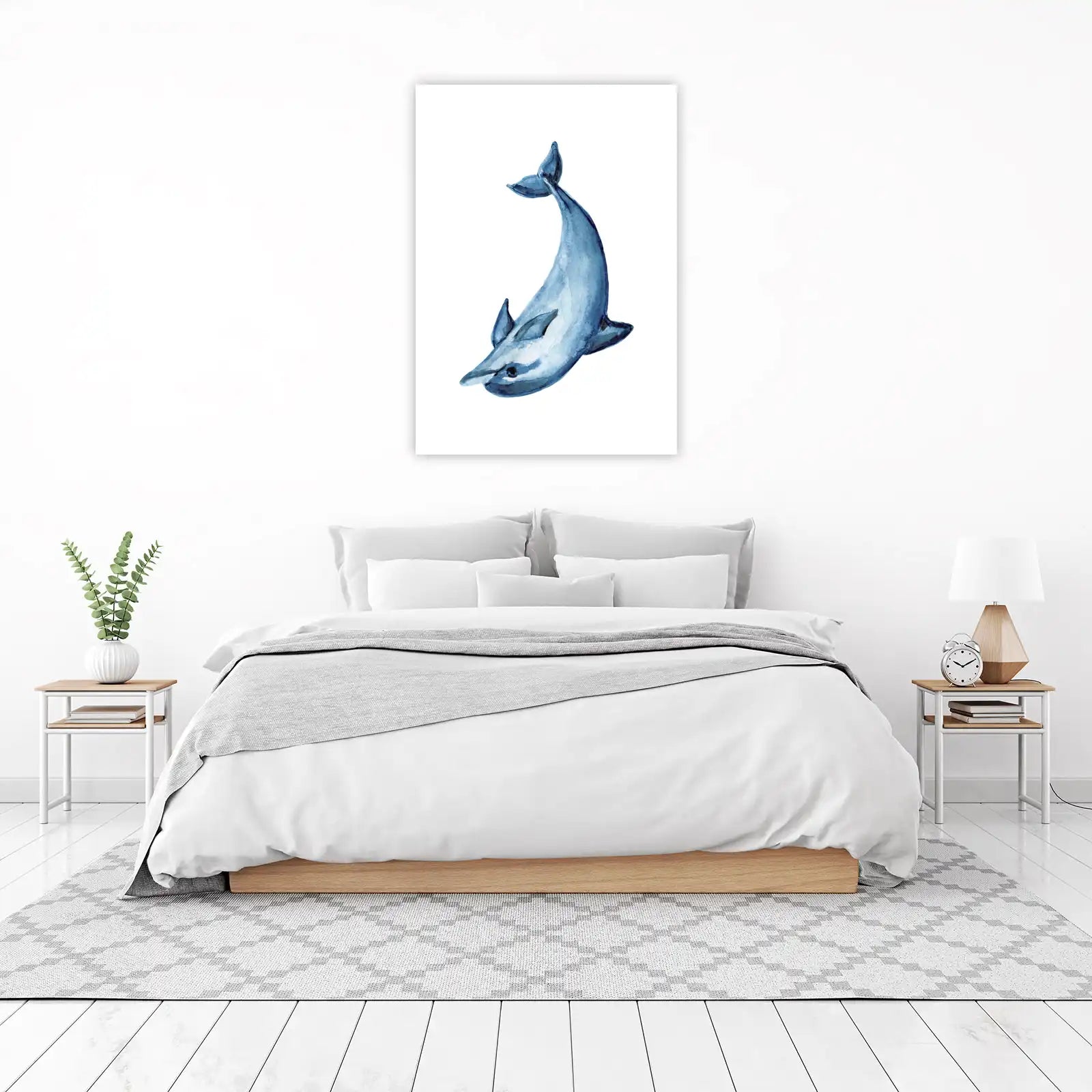 Serene Blue Dolphin Watercolor Wall Art