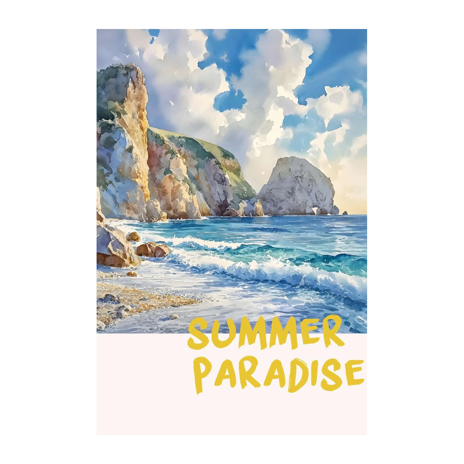 Serene Coastal Cliffs Watercolor Wall Art