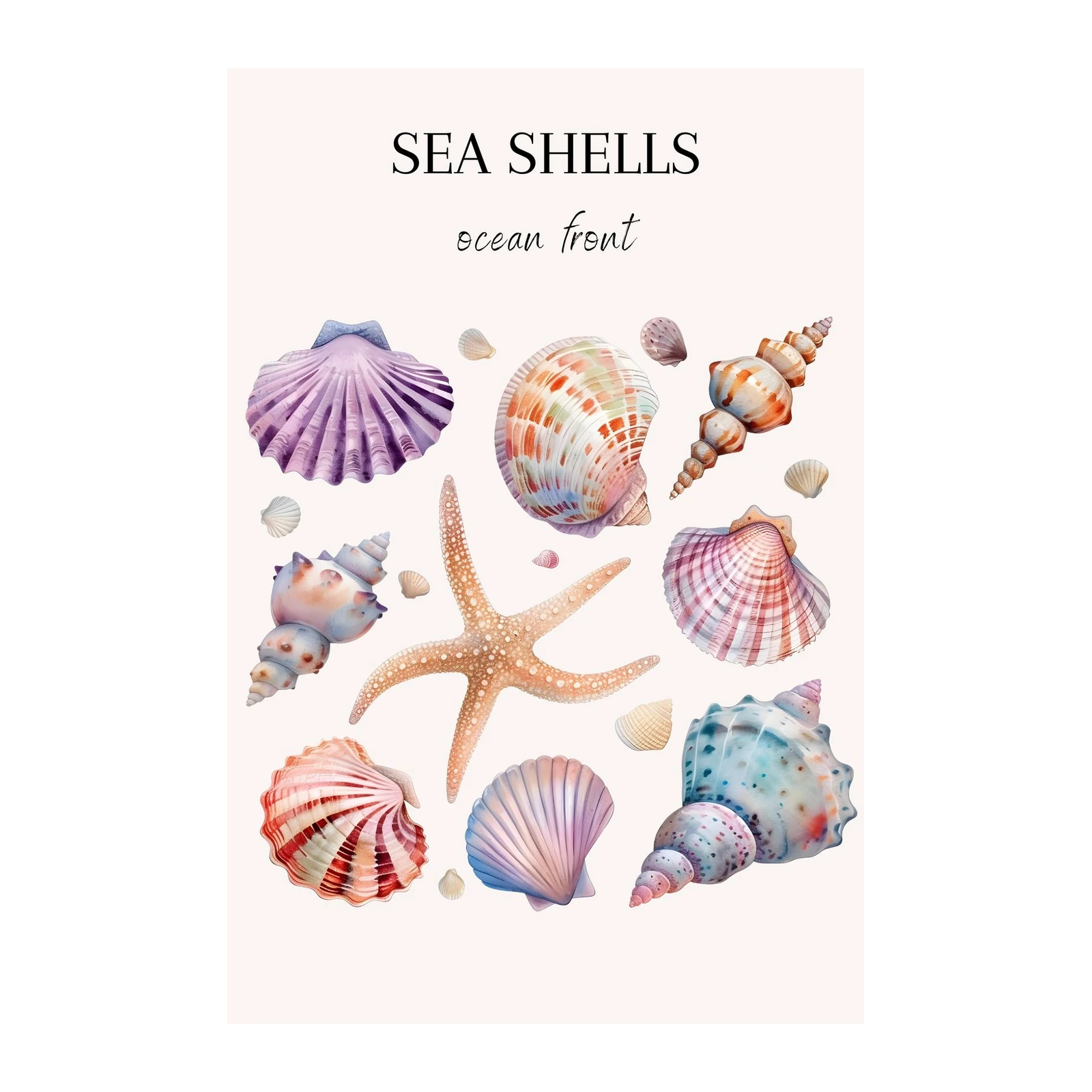 Vibrant Watercolor Sea Shells Wall Art Wall Art