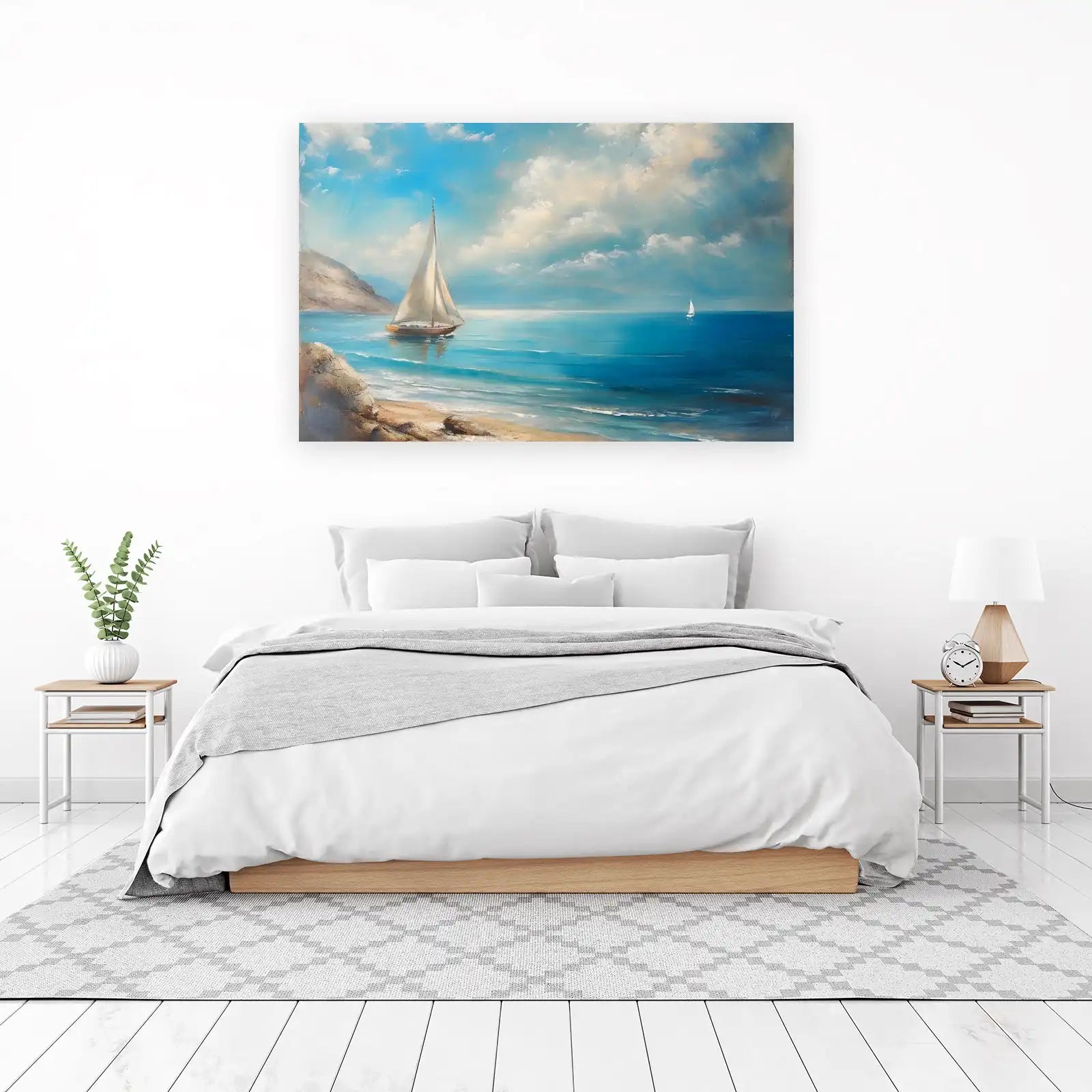 Serene Sailboat Coastal Landscape Wall Art