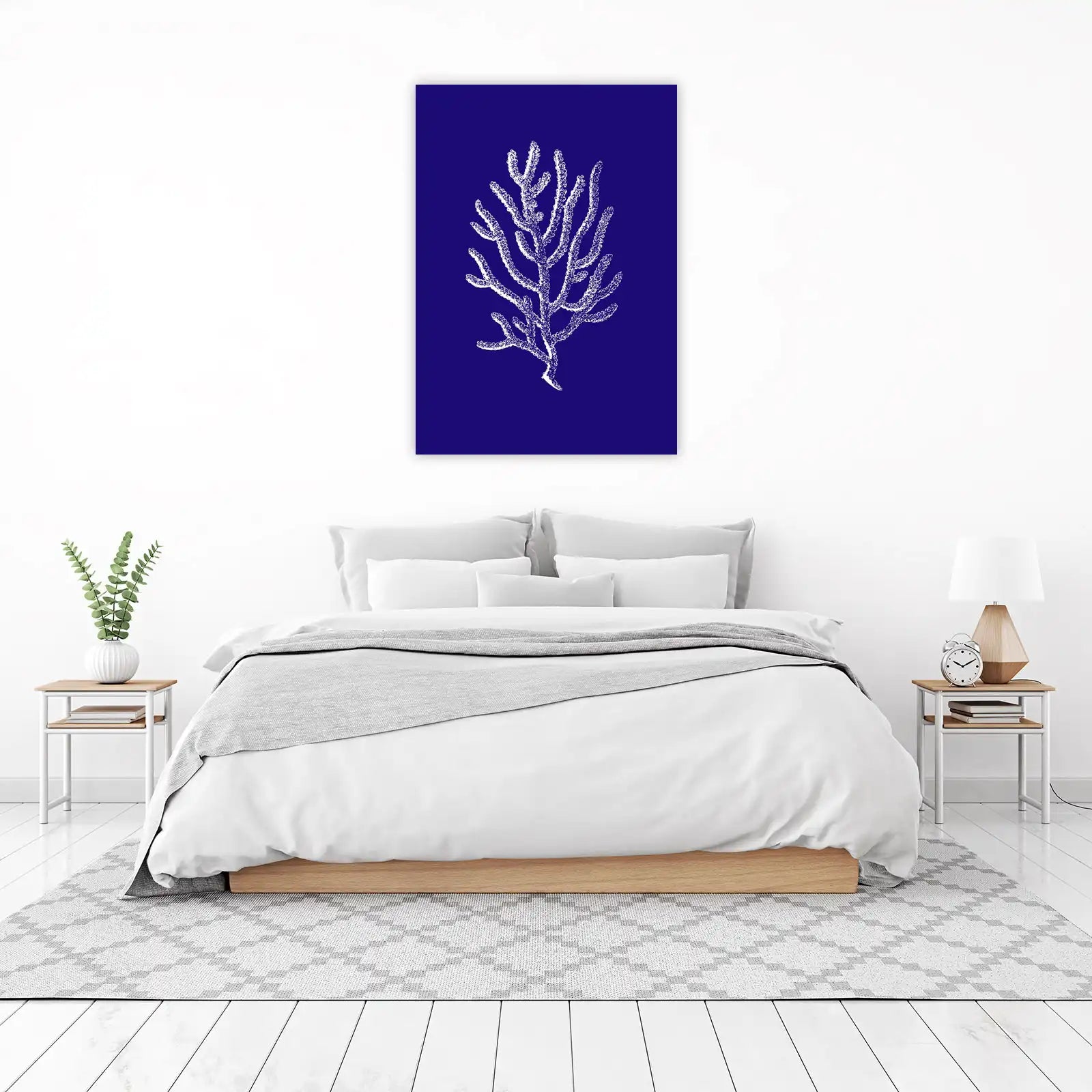 Elegant White Coral on Blue Wall Art