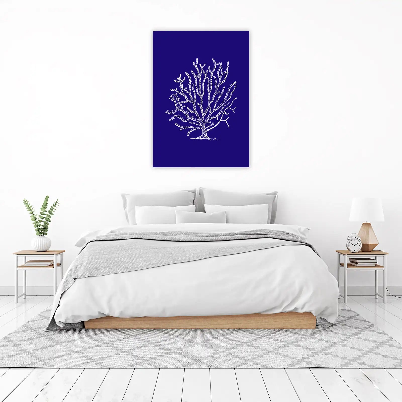 Elegant White Coral Blue Wall Art