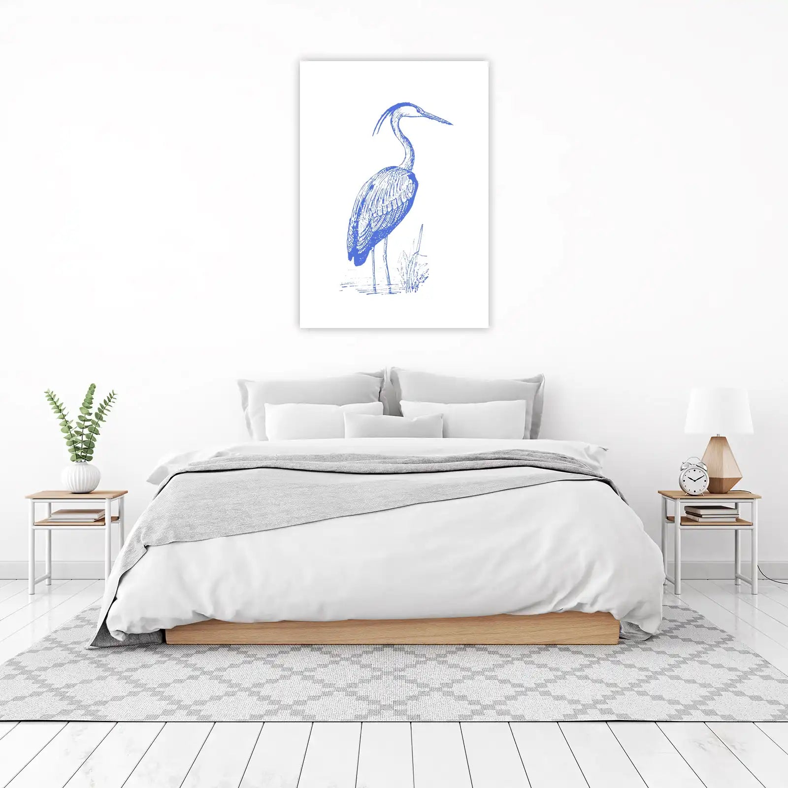Blue Heron Sketch Vintage Bird Wall Art