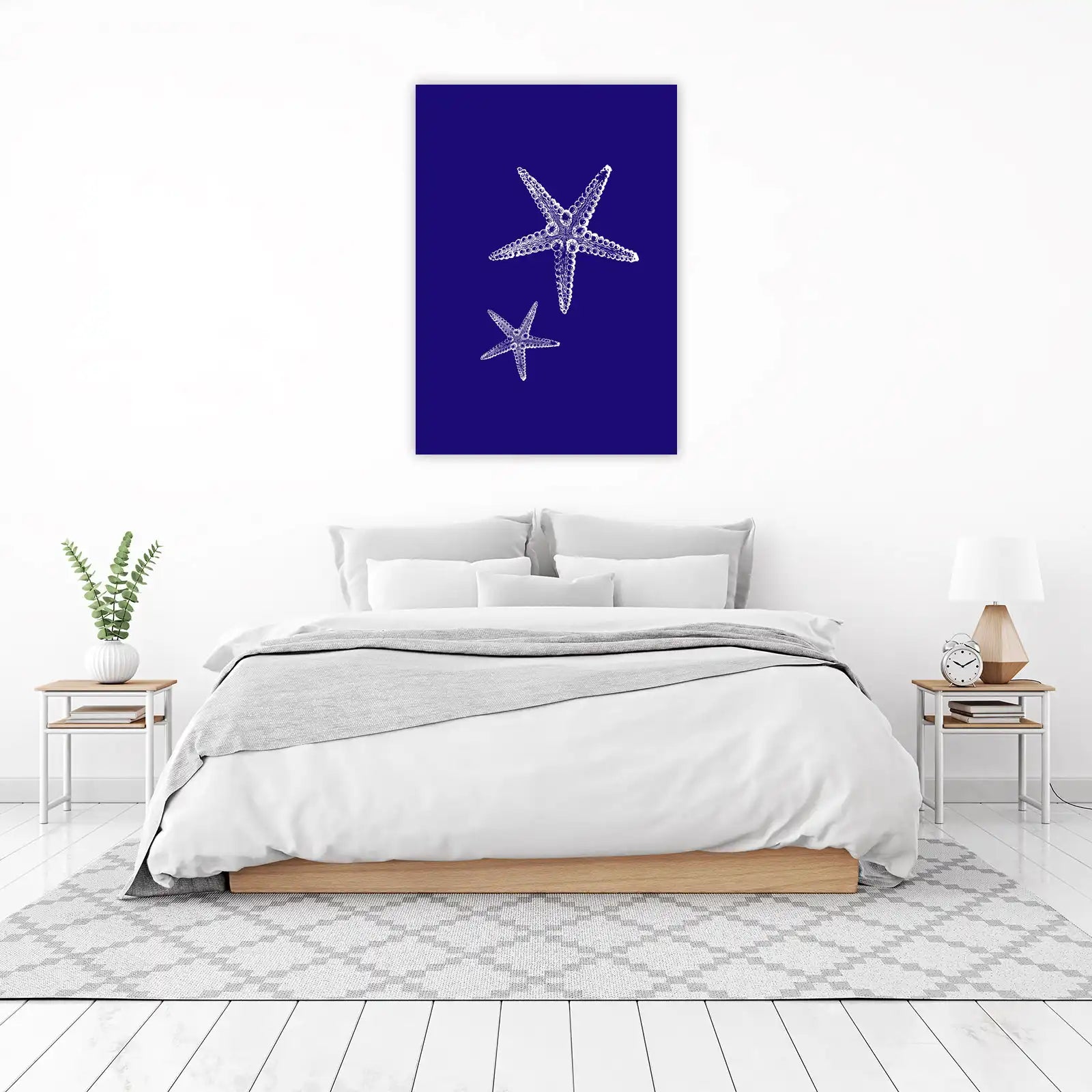 Oceanic Starfish Duo White on Blue Wall Art