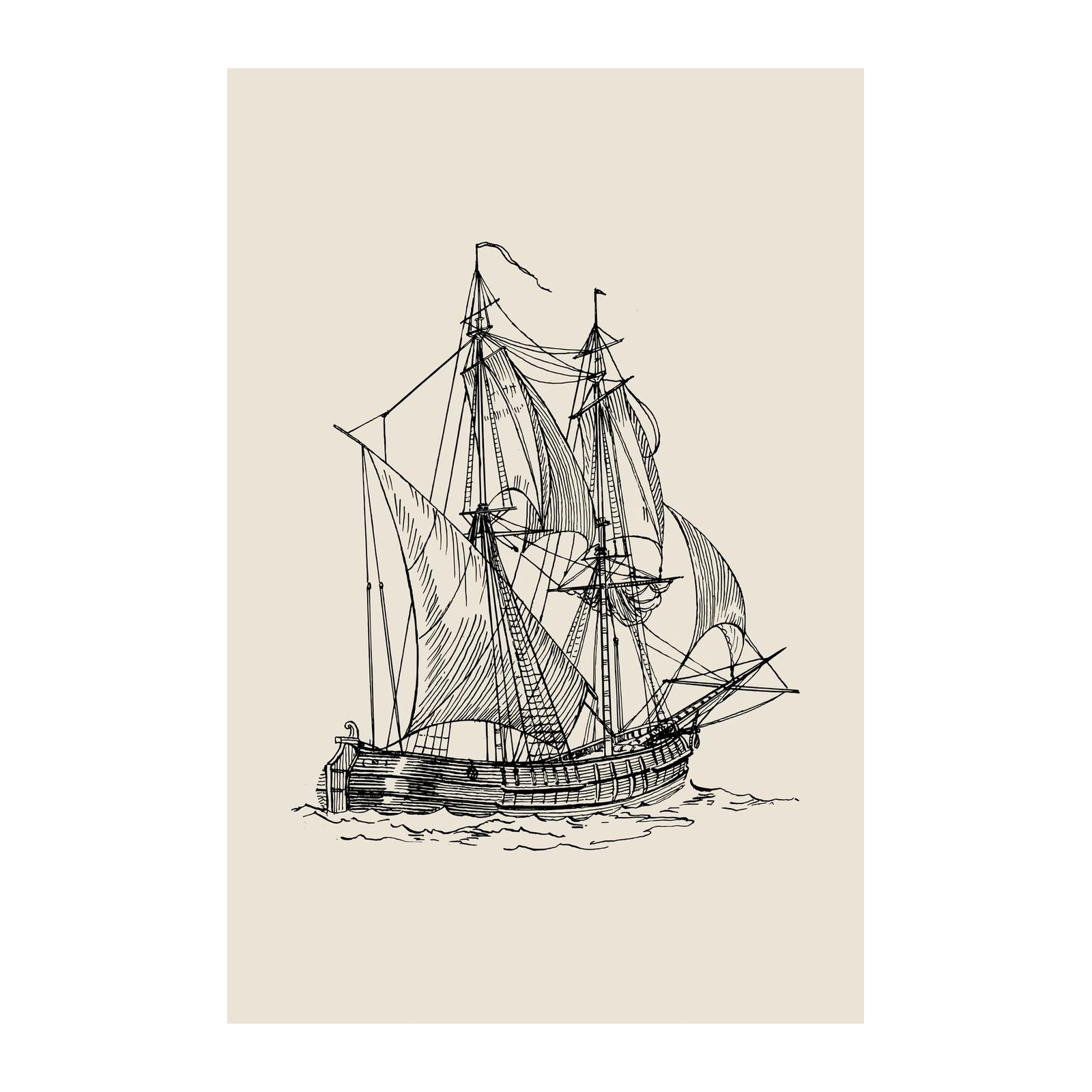 Vintage Tall Ship Nautical Art Wall Art