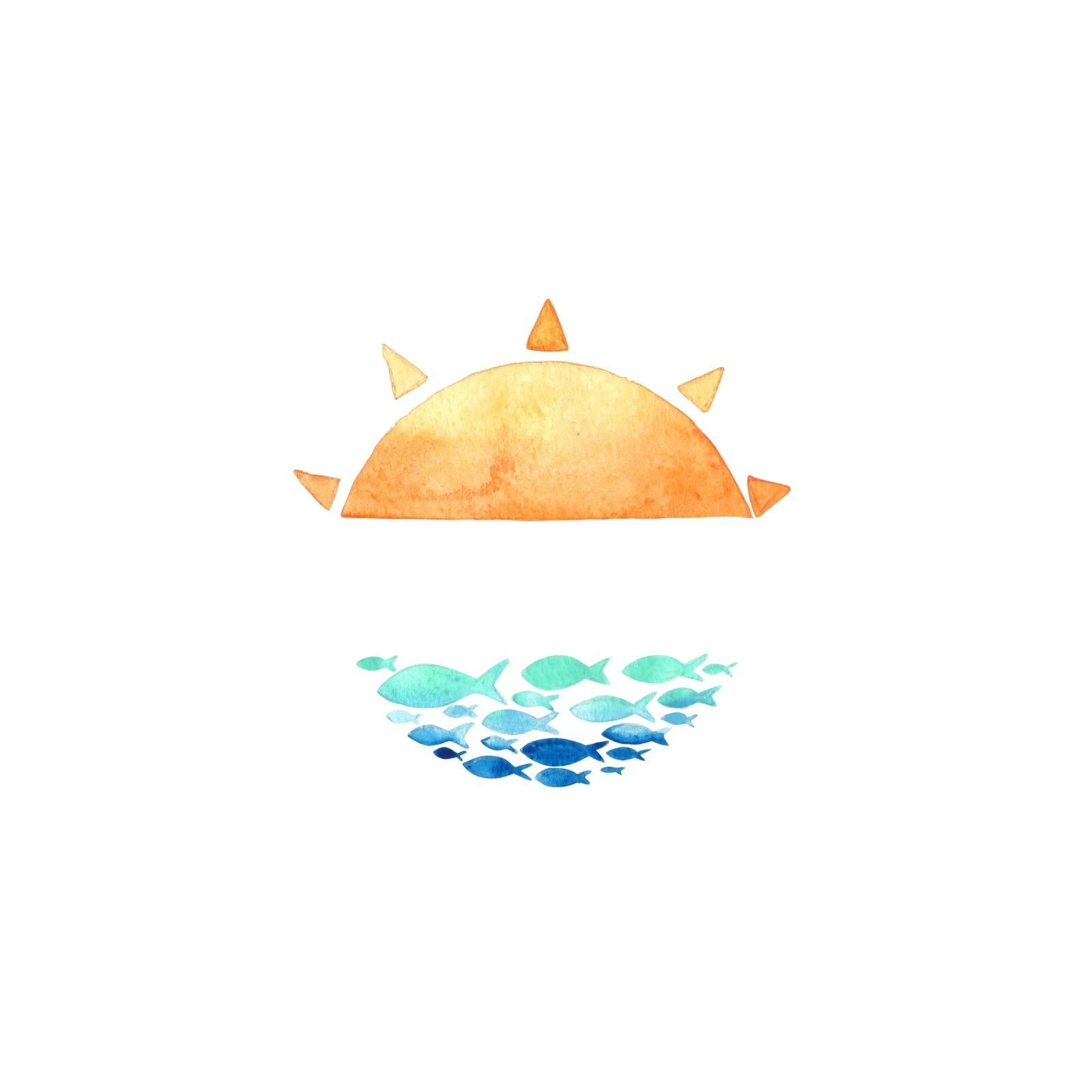 Sunrise School of Fish Watercolor Wall Art