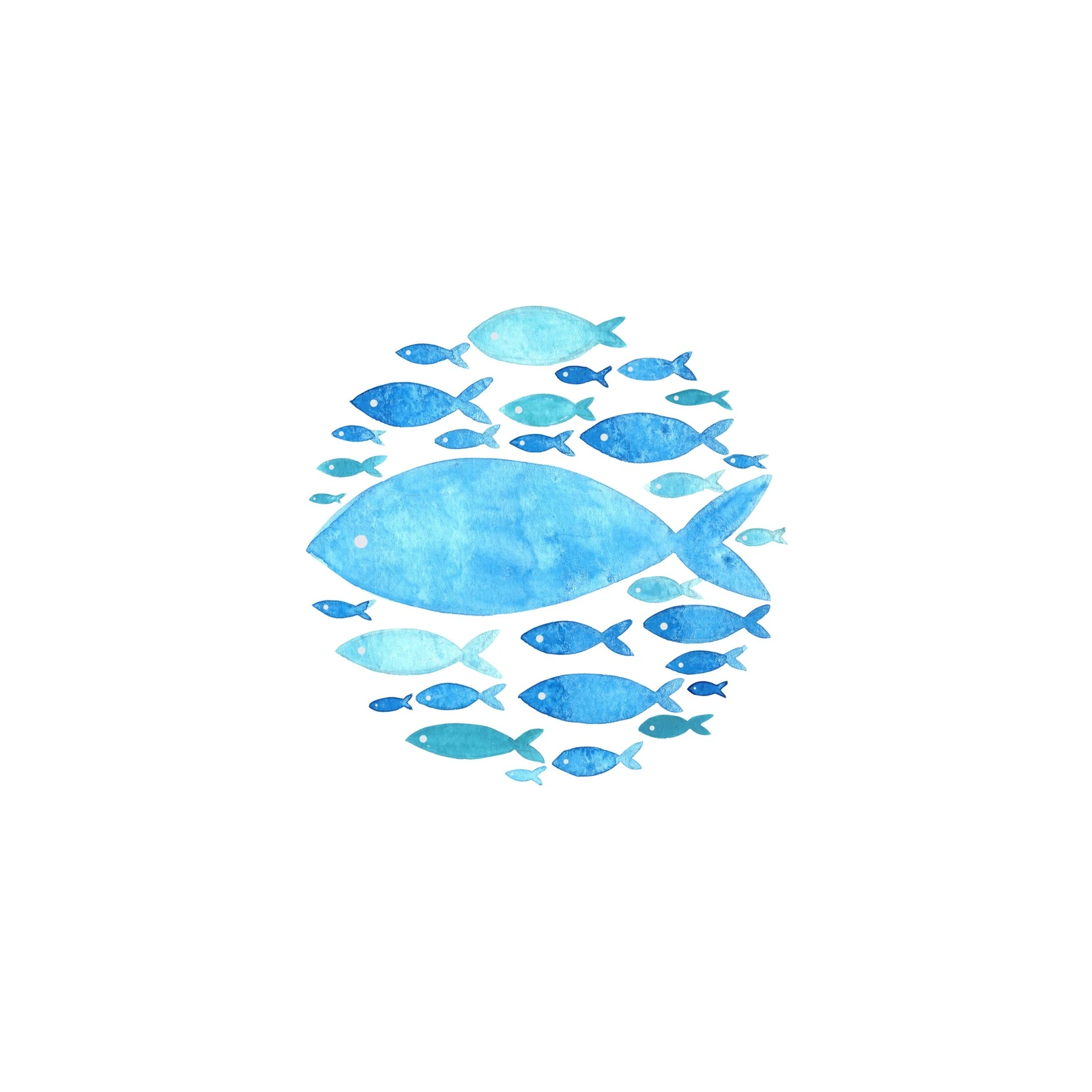 Serene Blue School Fish Watercolor Wall Art