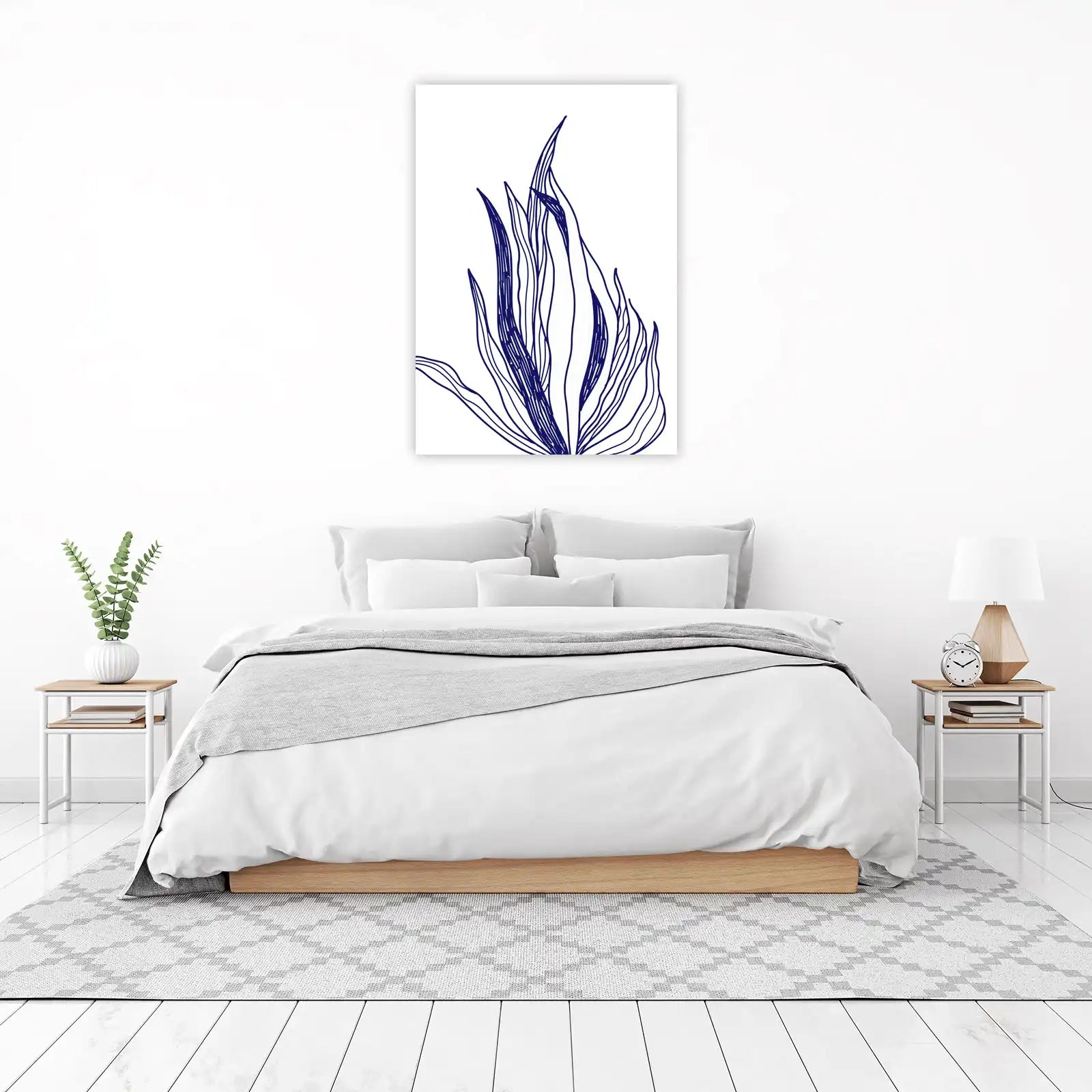 Abstract Botanical Navy Blue Line Art Wall Art