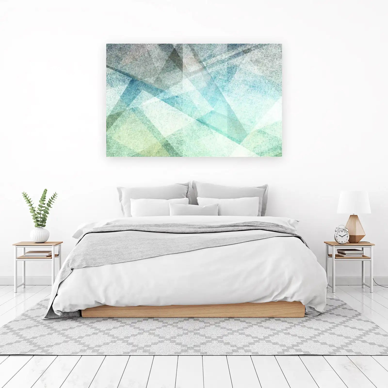 Geometric Teal & Gray Abstract Wall Art