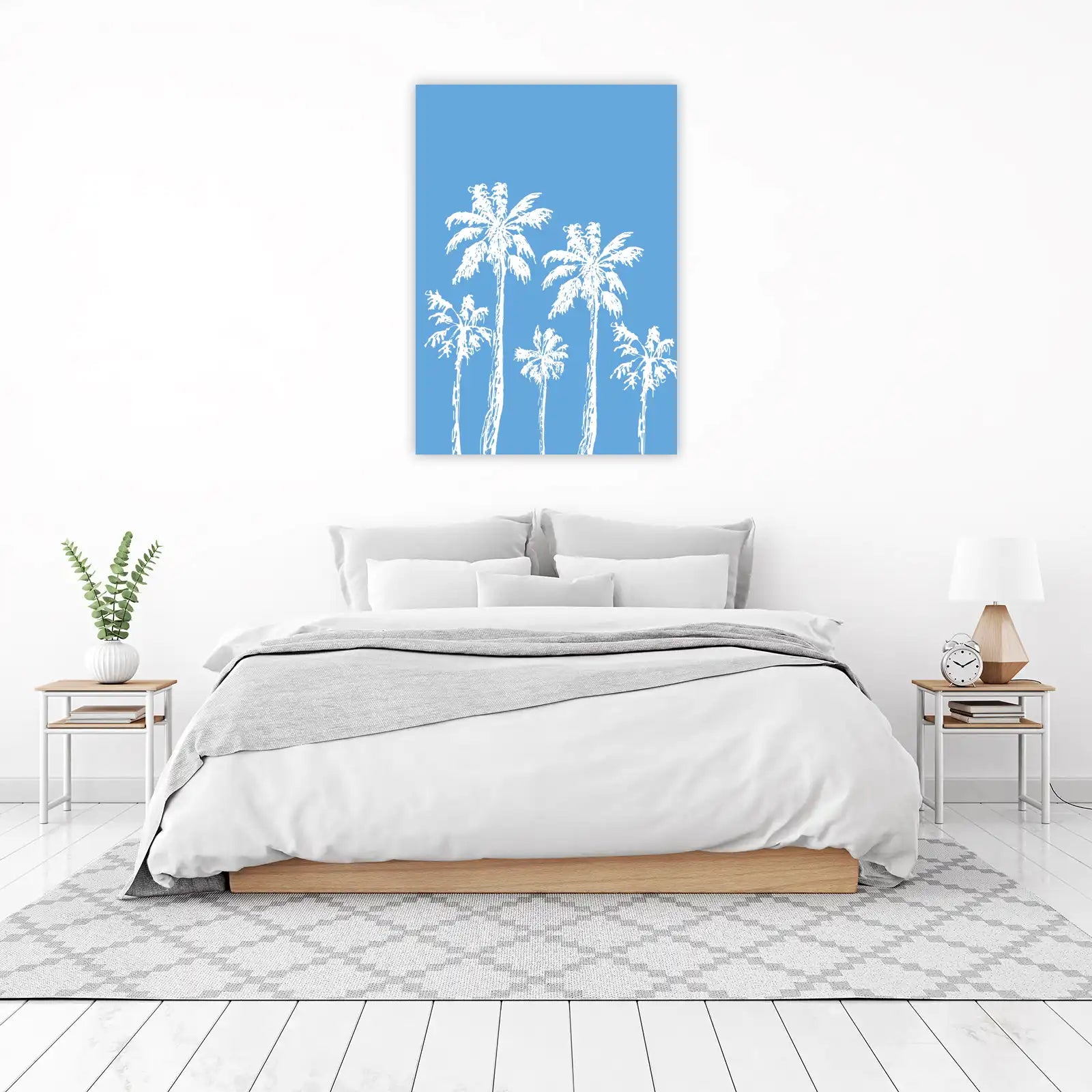 White Palm Trees on Blue Sky Wall Art