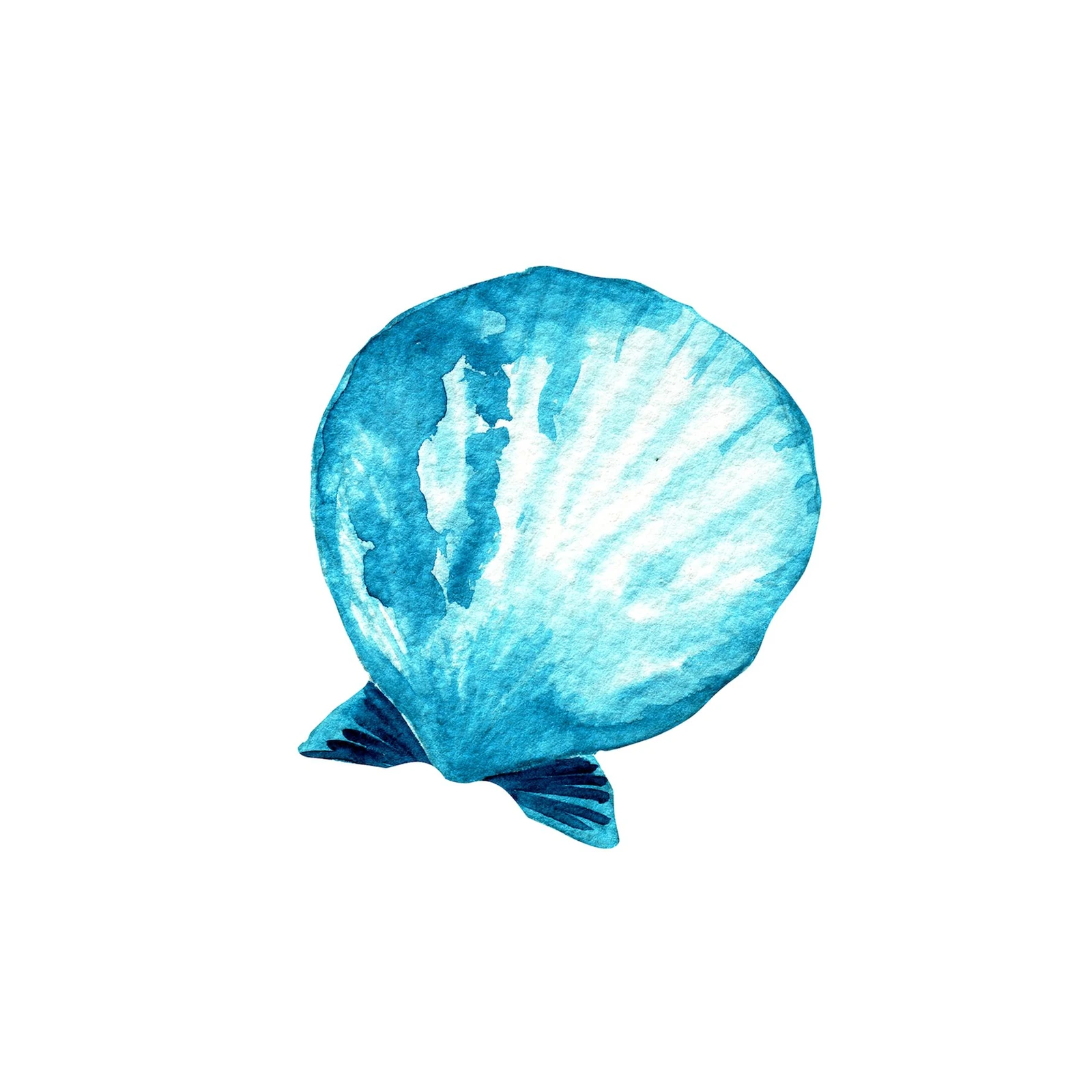 Ocean Blue Scallop Watercolor Wall Art