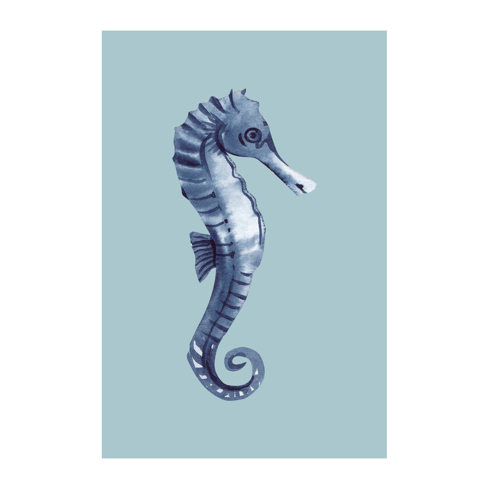 Elegant Blue Seahorse Watercolor Wall Art