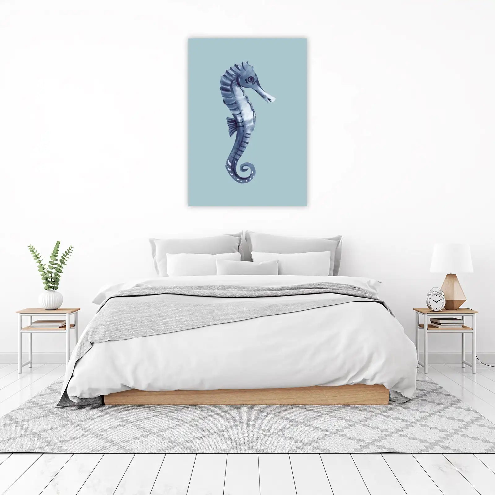 Elegant Blue Seahorse Watercolor Wall Art