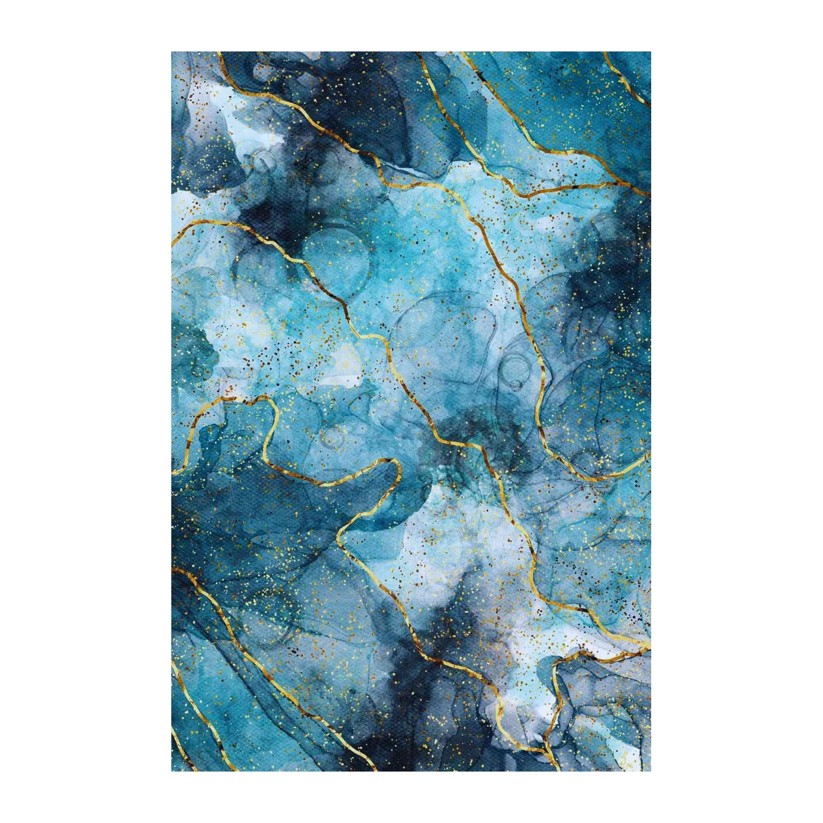 Blue Gold Marbling Abstract Art Wall Art