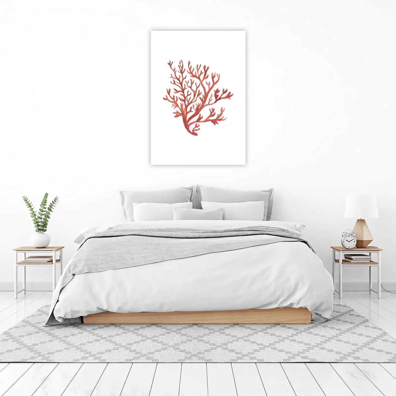 Red Coral Botanical Watercolor Wall Art