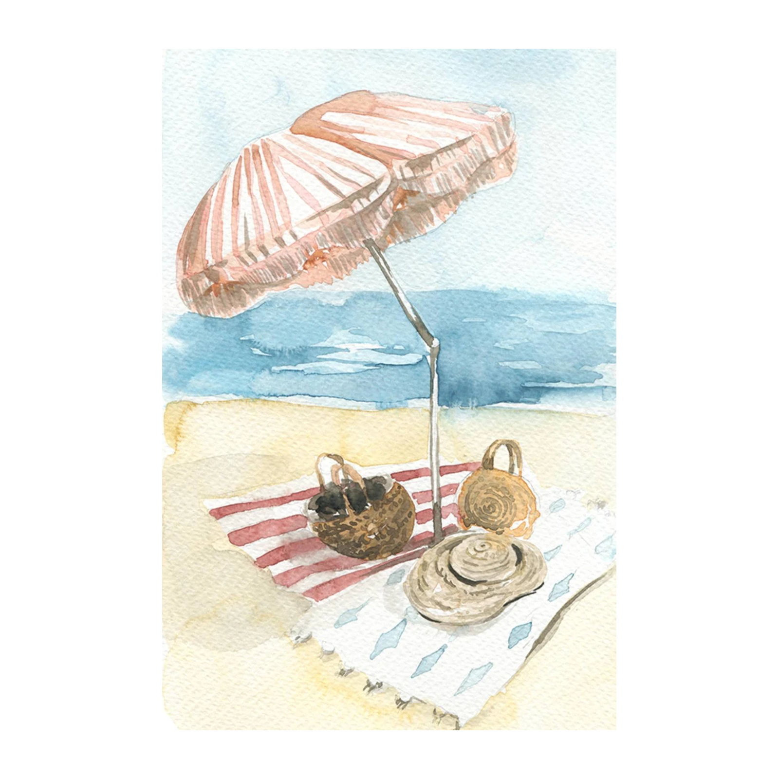 Coastal Beach Day Watercolor Wall Art