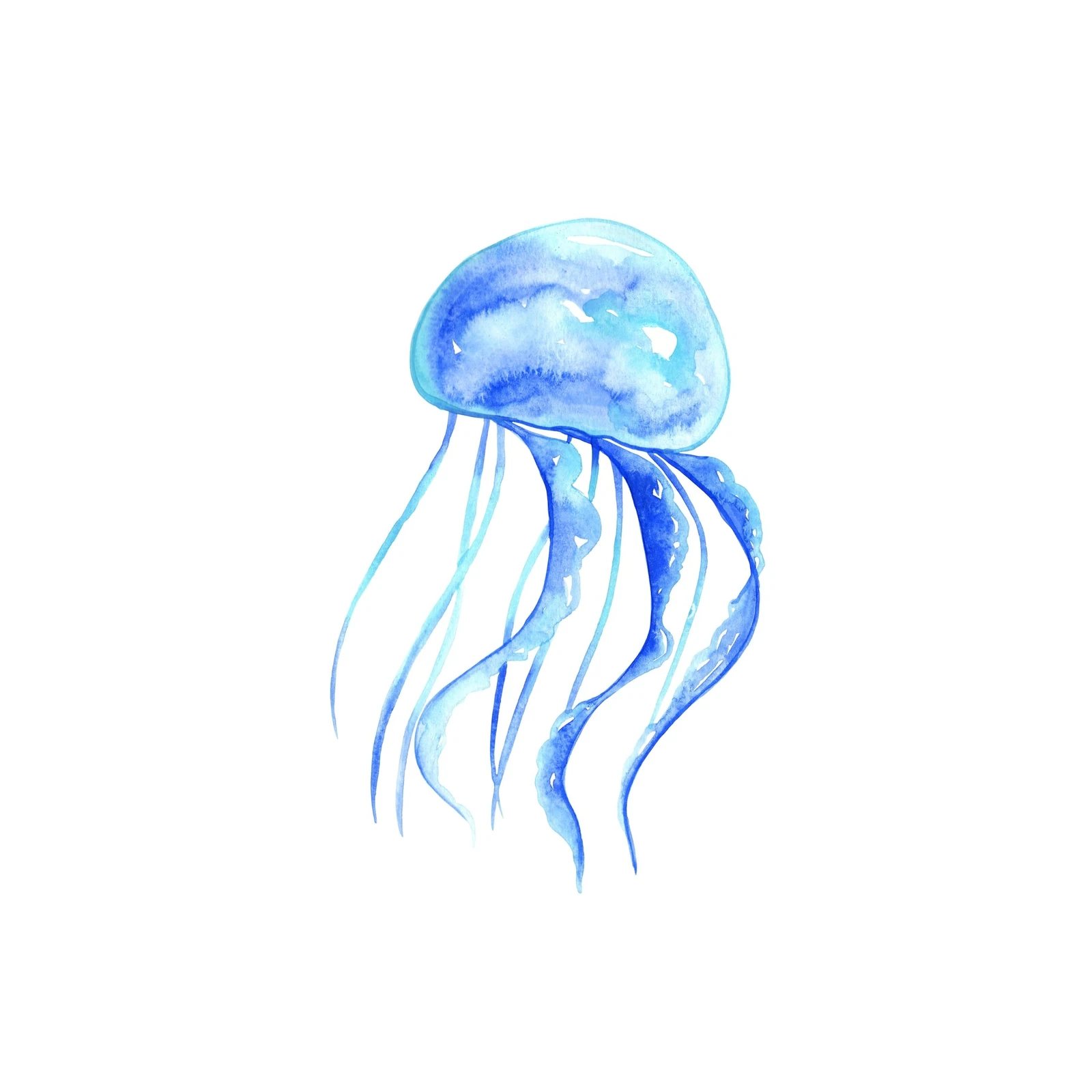 Serene Blue Jellyfish Watercolor Wall Art