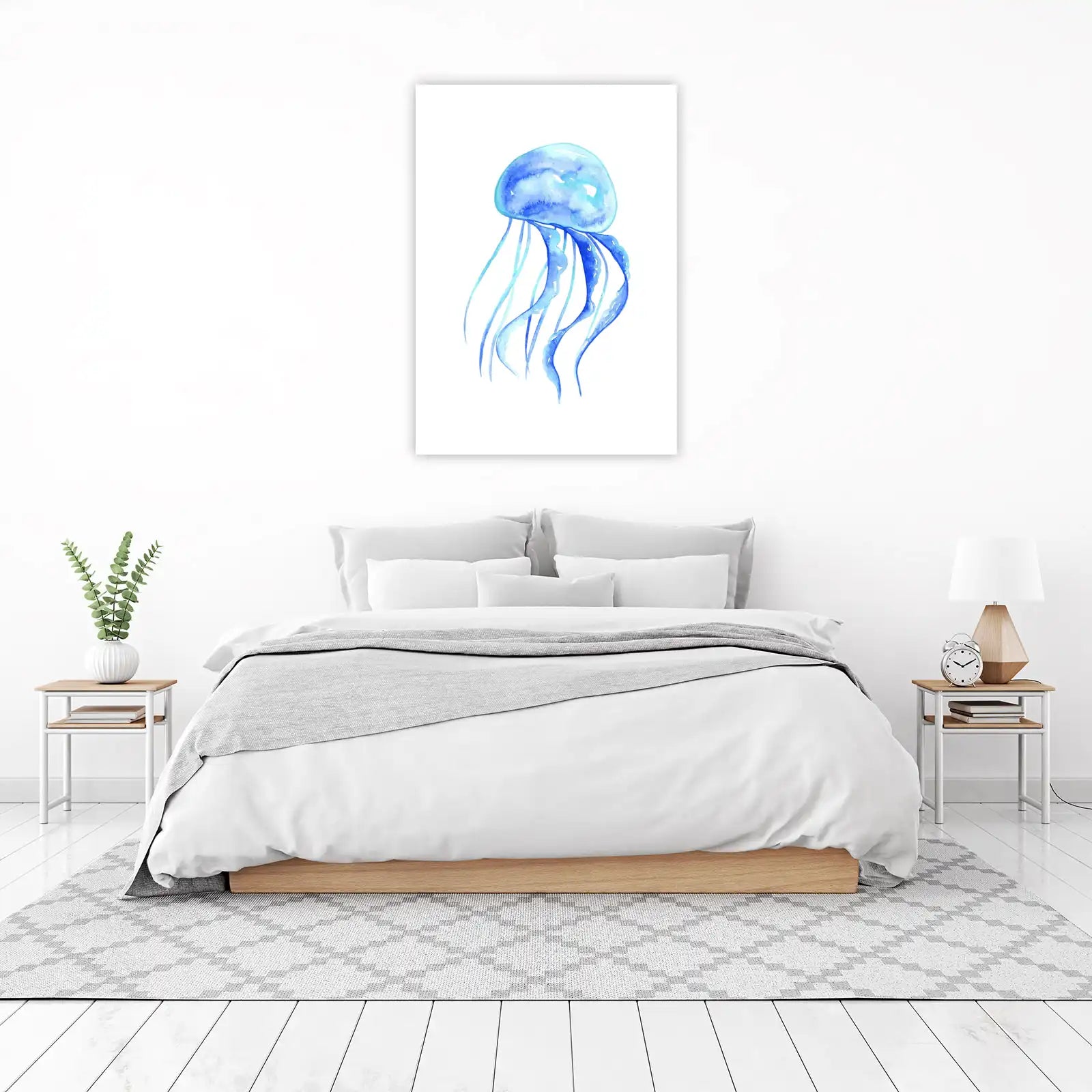 Serene Blue Jellyfish Watercolor Wall Art