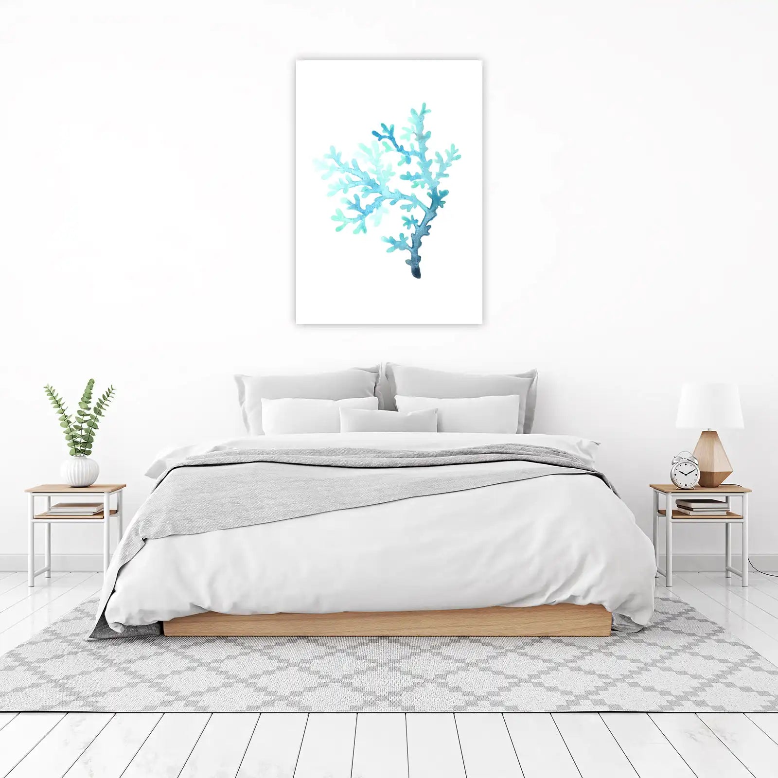 Serene Blue Coral Watercolor Wall Art
