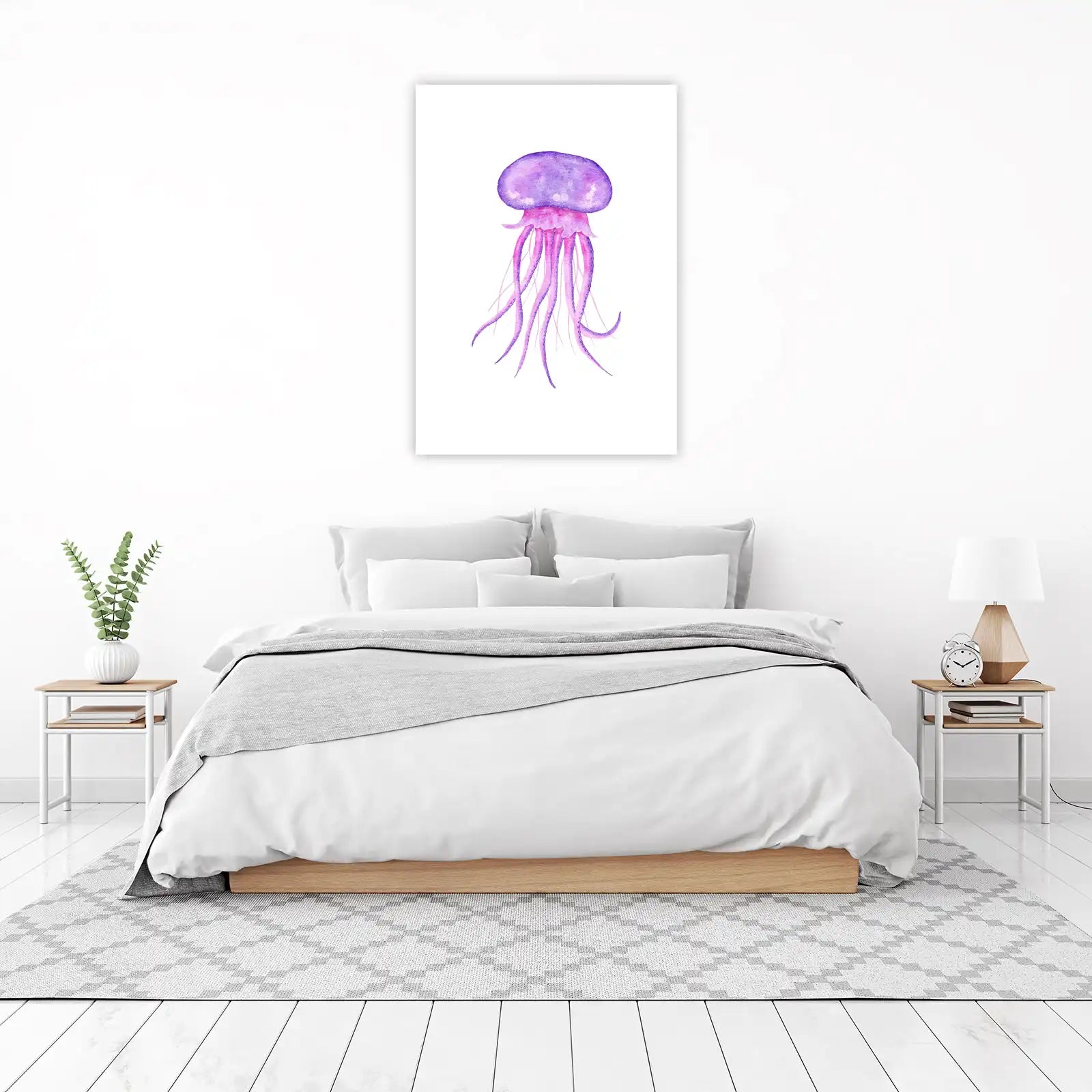 Vibrant Purple Jellyfish Watercolor Wall Art