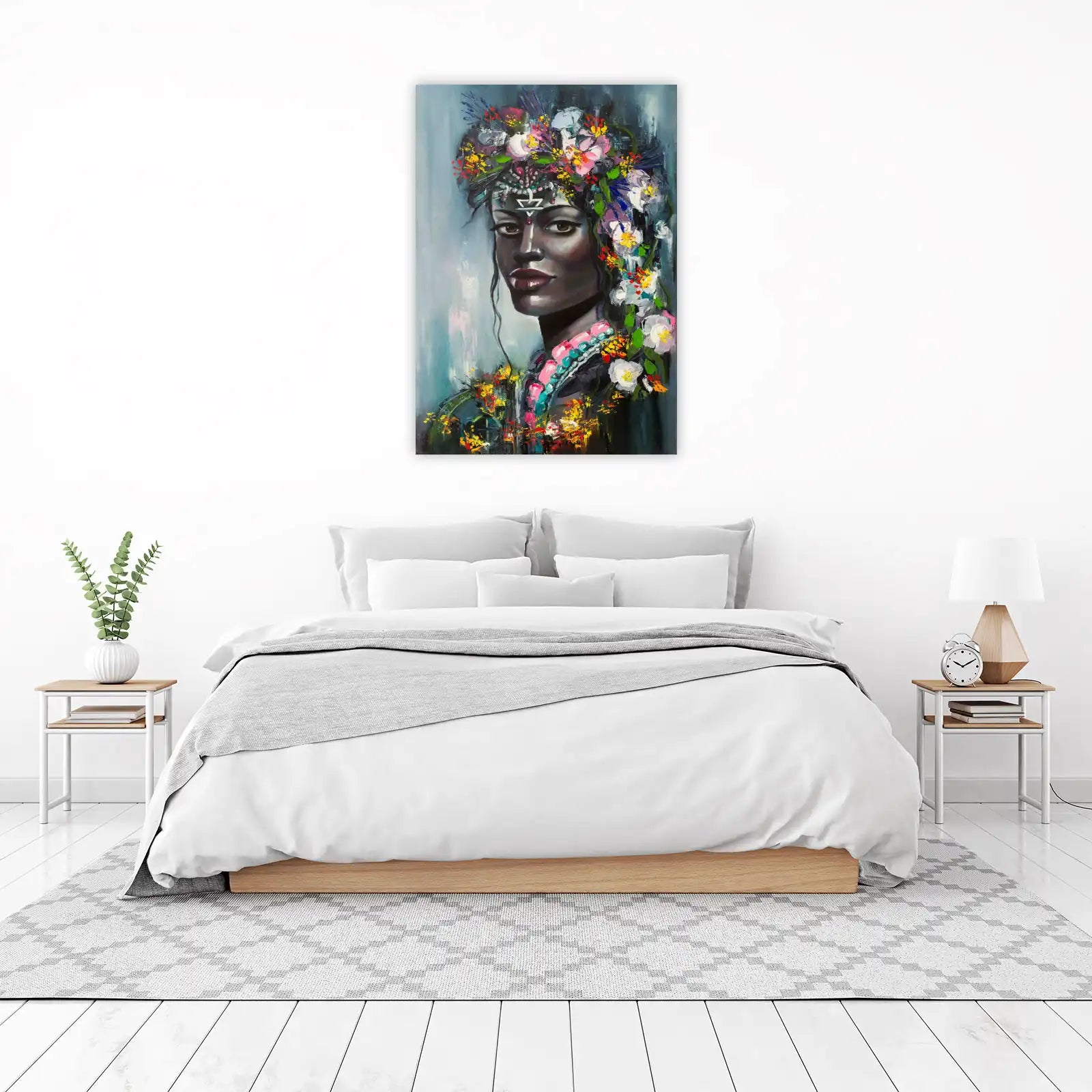 Bohemian Floral Portrait Oil Painting Wall Art