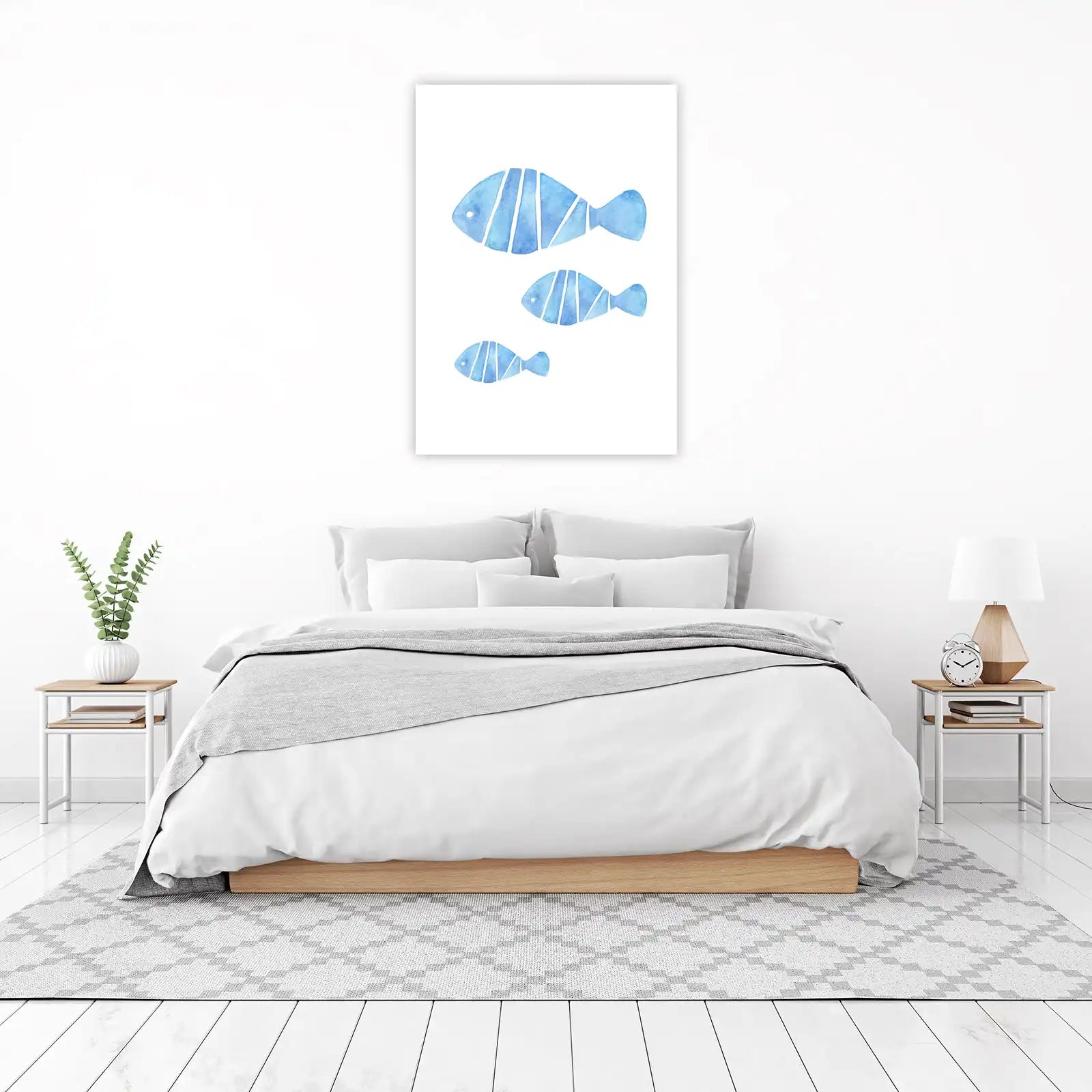 Serene Blue Fish School Wall Art