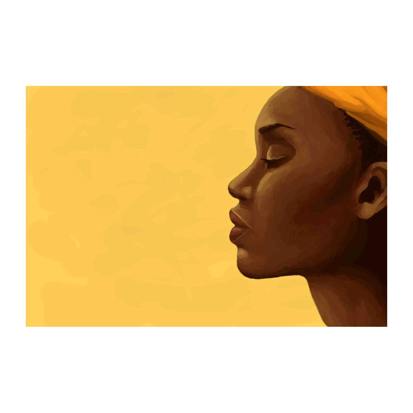 Serene Profile of Woman Yellow Wall Art