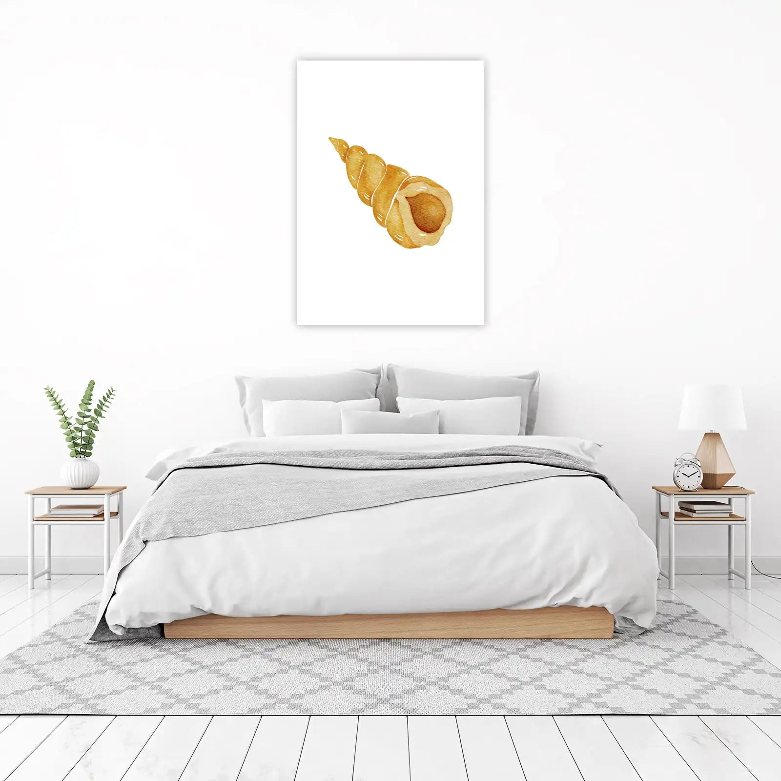 Golden Seashell Watercolor Wall Art